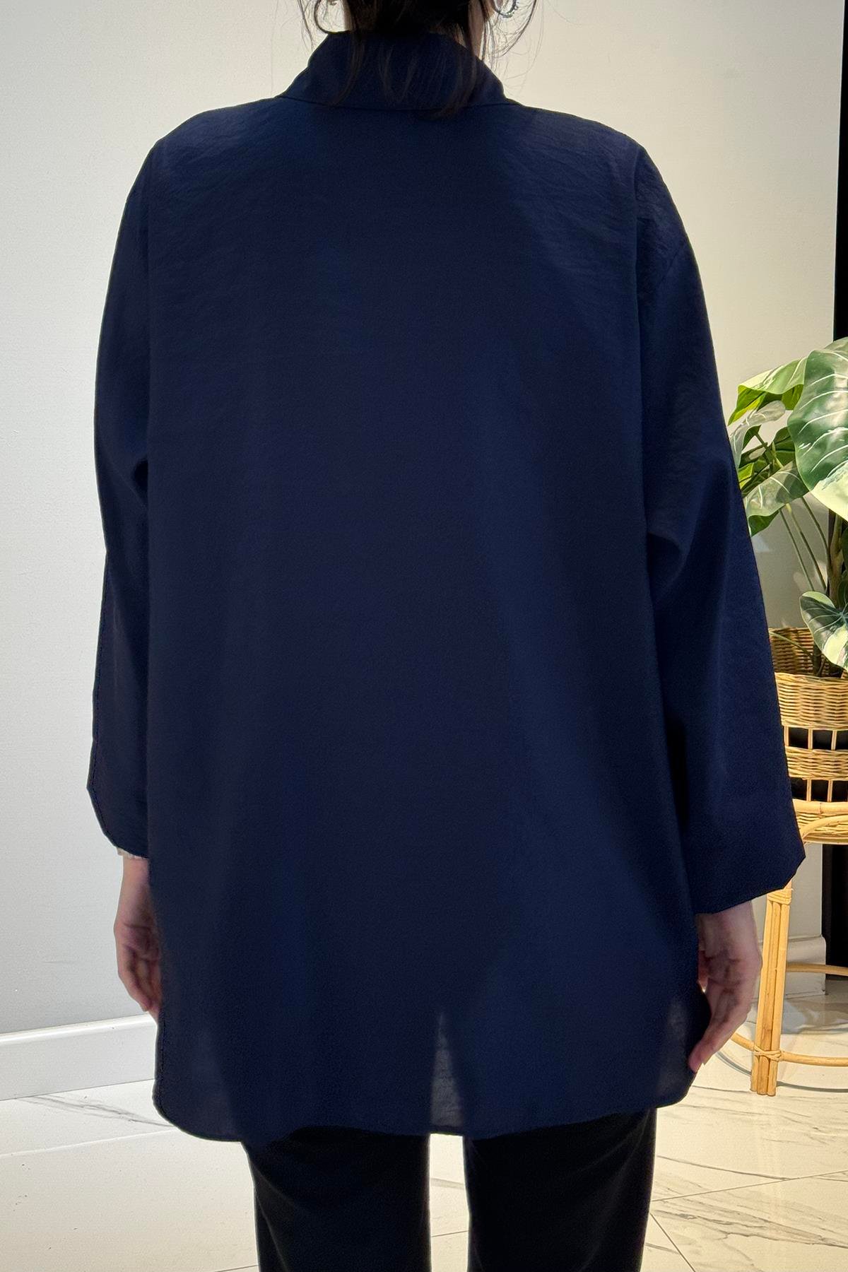 Önden Düğmeli Uzun Cep Detaylı Tunik 6148 Lacivert