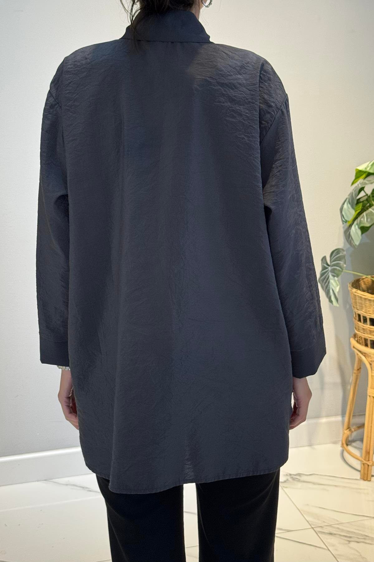 Önden Düğmeli Uzun Cep Detaylı Tunik 6148 Antrasit