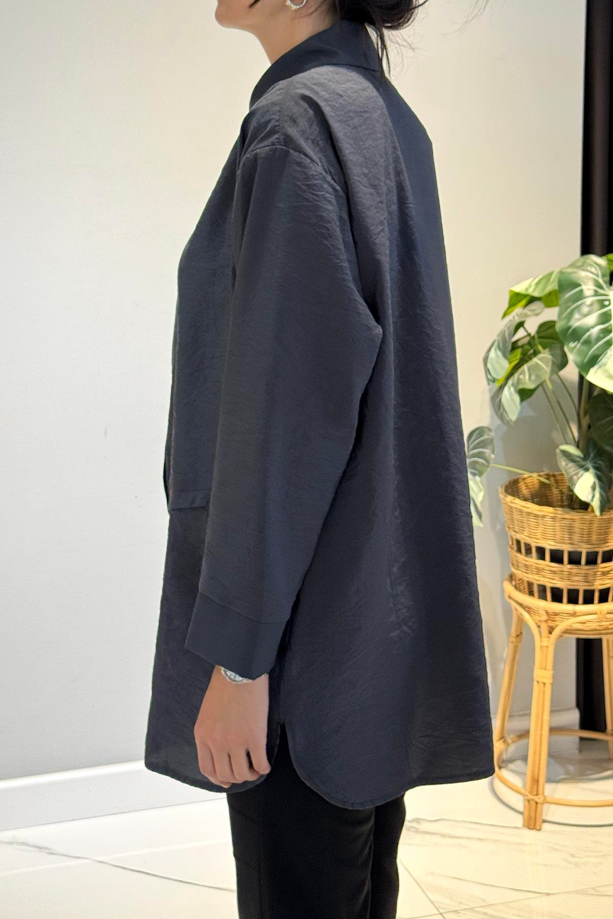 Önden Düğmeli Uzun Cep Detaylı Tunik 6148 Antrasit