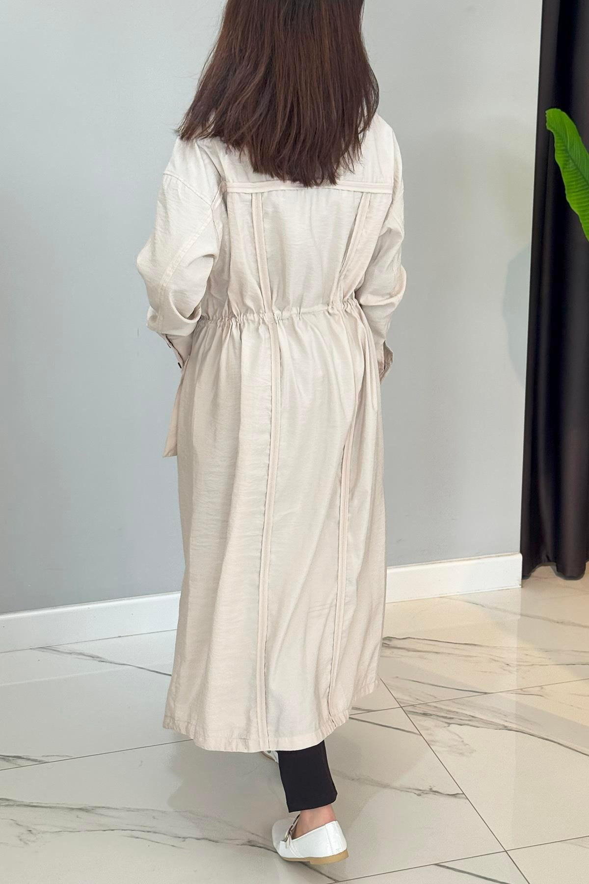 Önden Fermuarlı Bleden Büzgülü Torba Cepli Dubai Ceket 5878 Taş