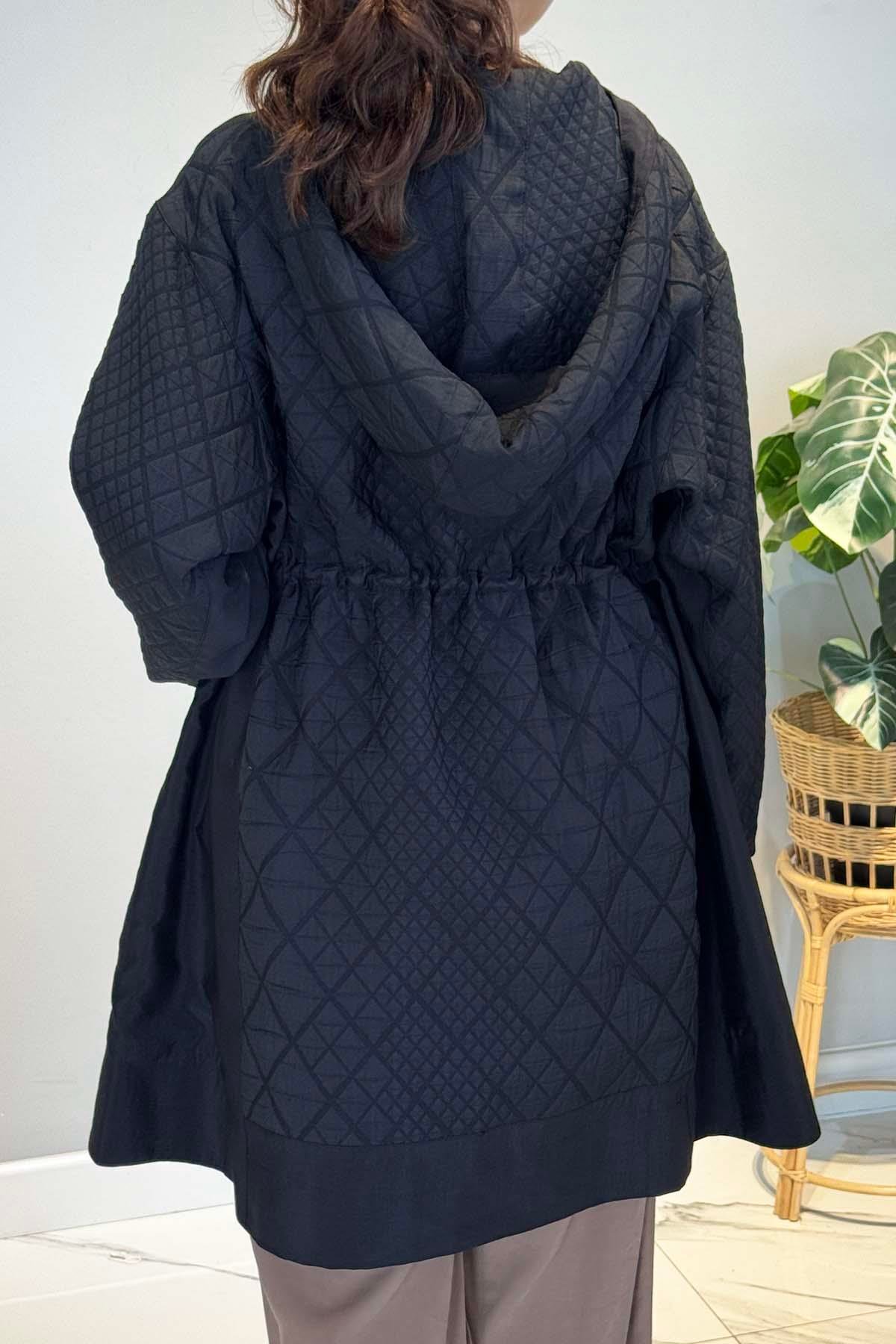 Önden Fermuarlı Yanlardan Cepli Baklava Kapitön Kısa Kap Ceket 6819 Siyah