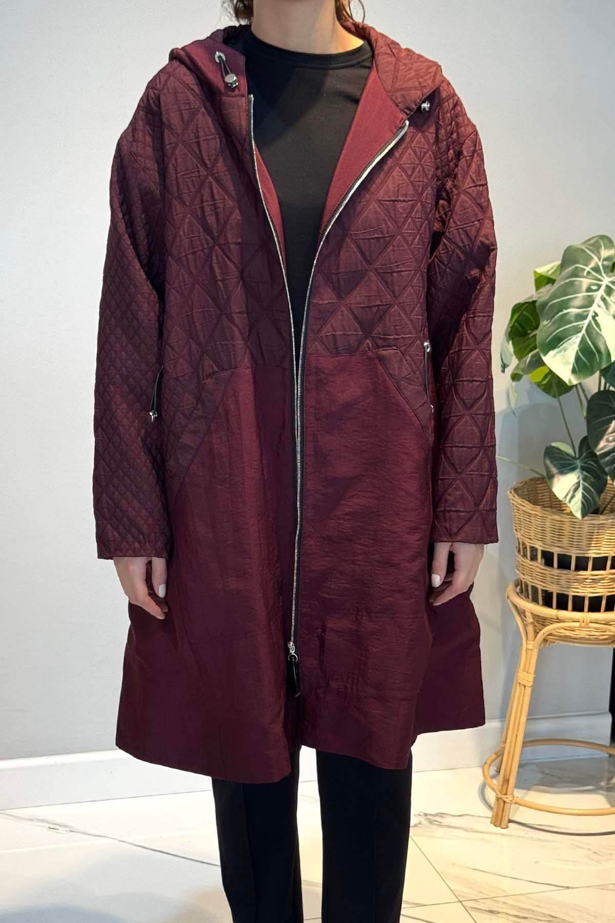 Önden Fermuarlı Yanlardan Cepli Baklava Kapitön Kısa Kap Ceket 6819 Bordo