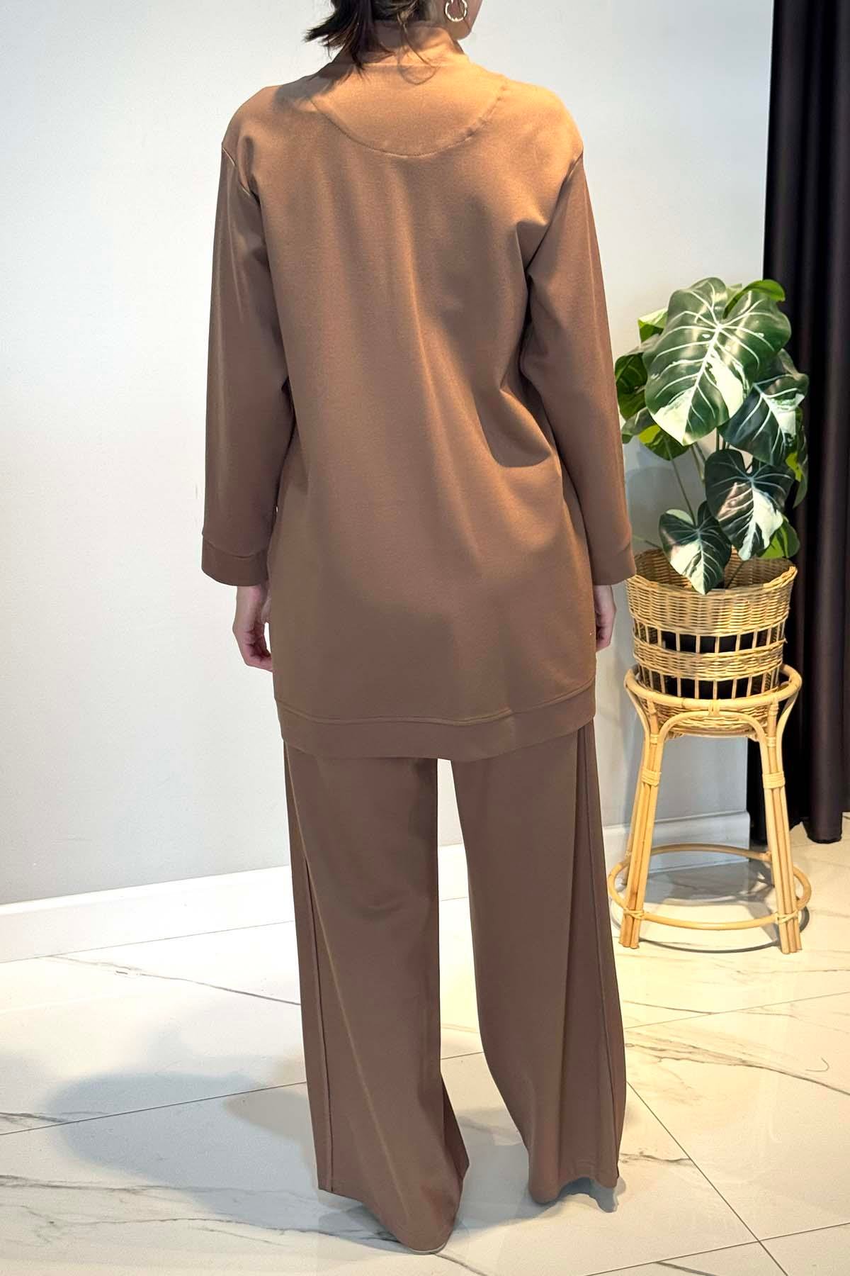 Önden Fermuarlı Yarım Patlı Çelik Takım 6921 Camel