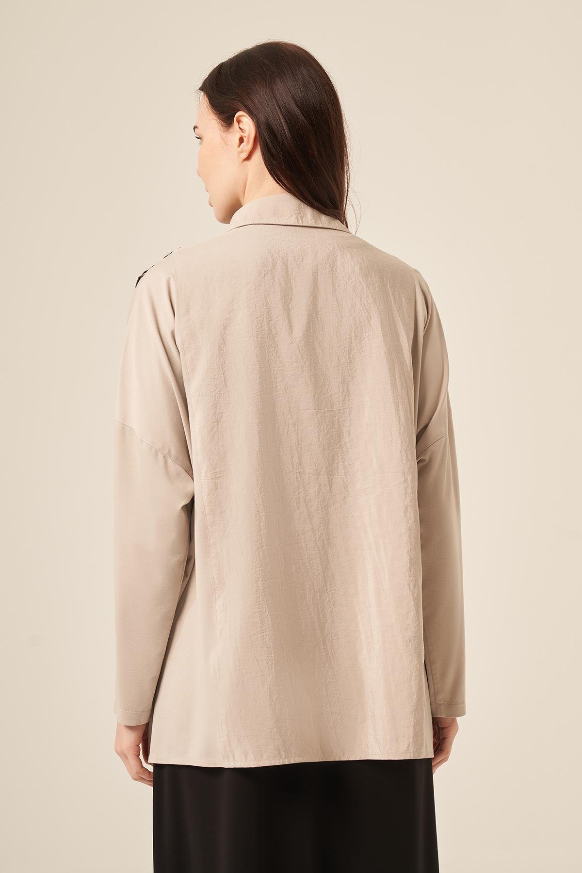 Önü Dikiş Detaylı Bambu Tunik Çıtçıtlı Gömlek 5171 Taş