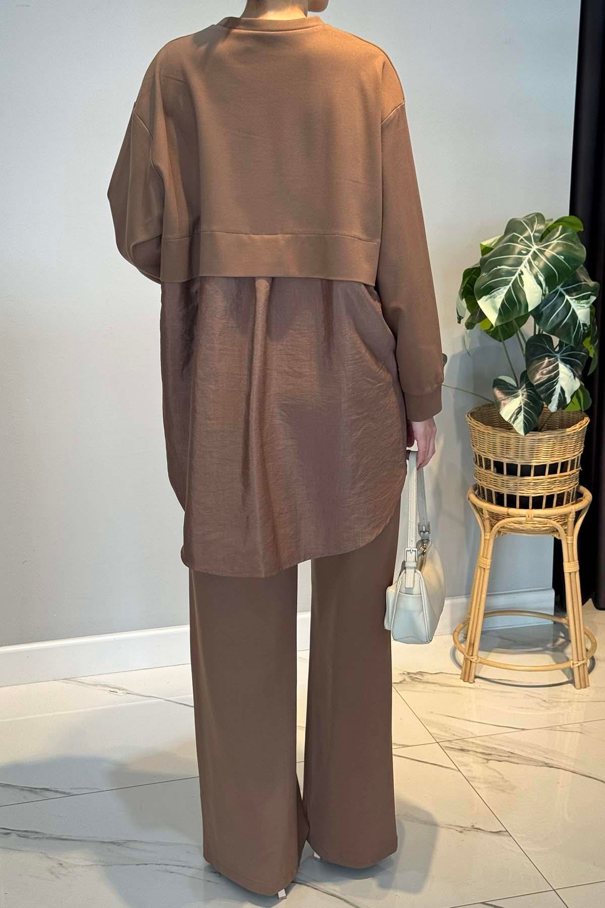 Önü Gold Düğme Detaylı Pantolonlu Takım 6931 Camel