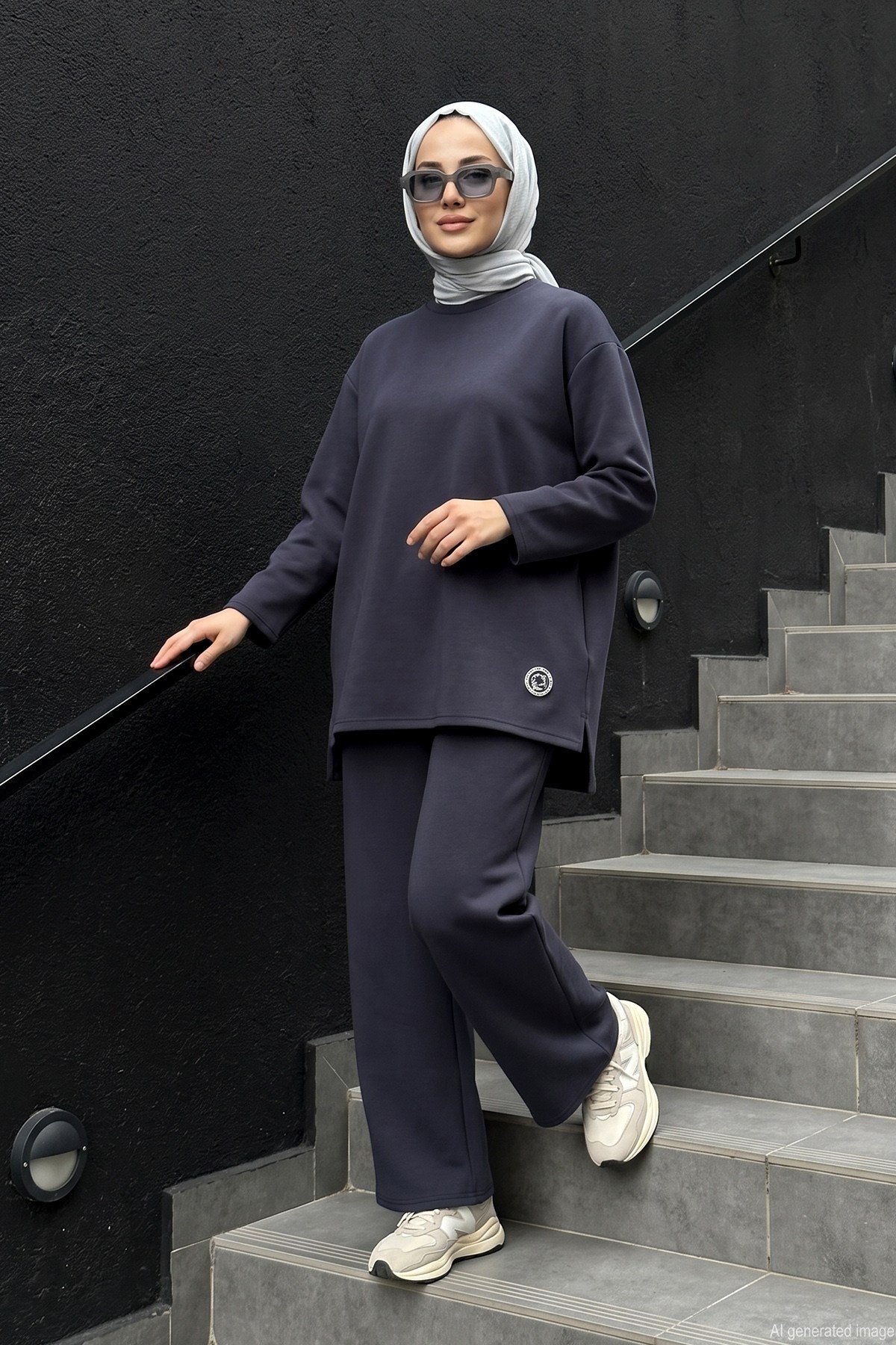 Önü Logo İşlemeli Pantolonlu Takım 974 Lacivert