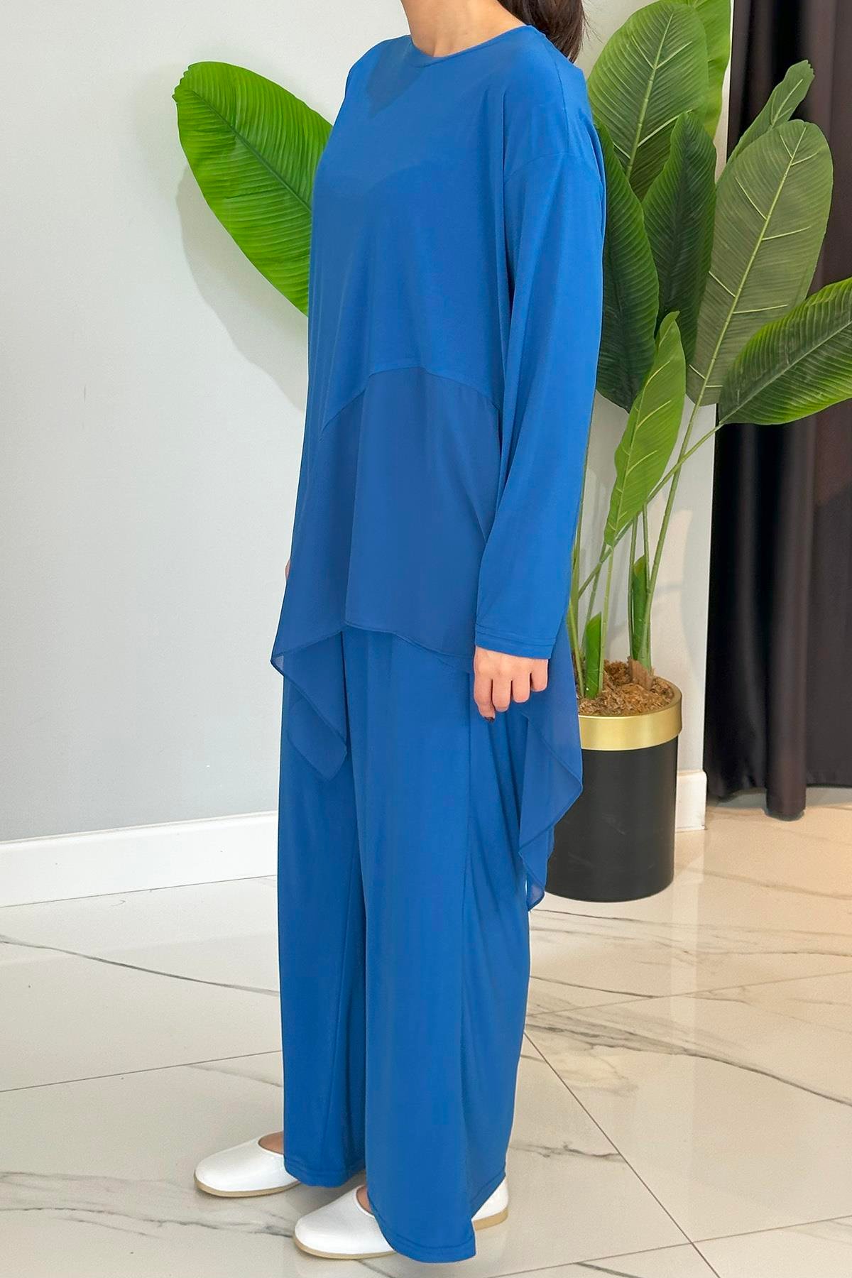 Önü Yarım Ay Şifon Bol Paça Sandy Pantolon Takım 59100 Saks