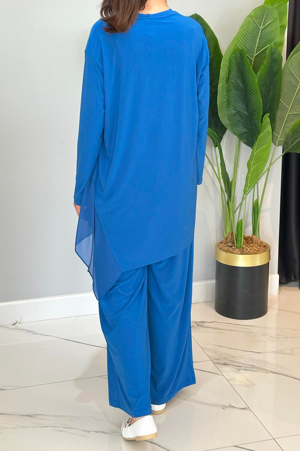 Önü Yarım Ay Şifon Bol Paça Sandy Pantolon Takım 59100 Saks