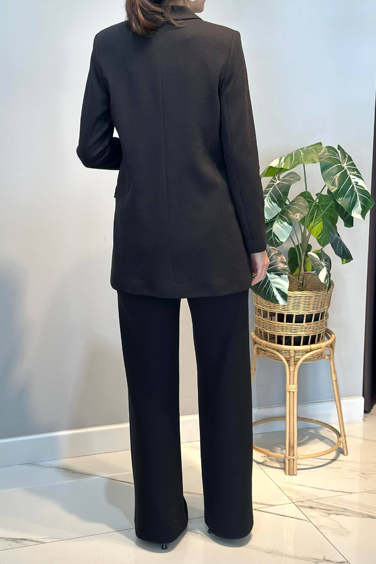 Örme Blazer Pantolon Takım 15227 Siyah