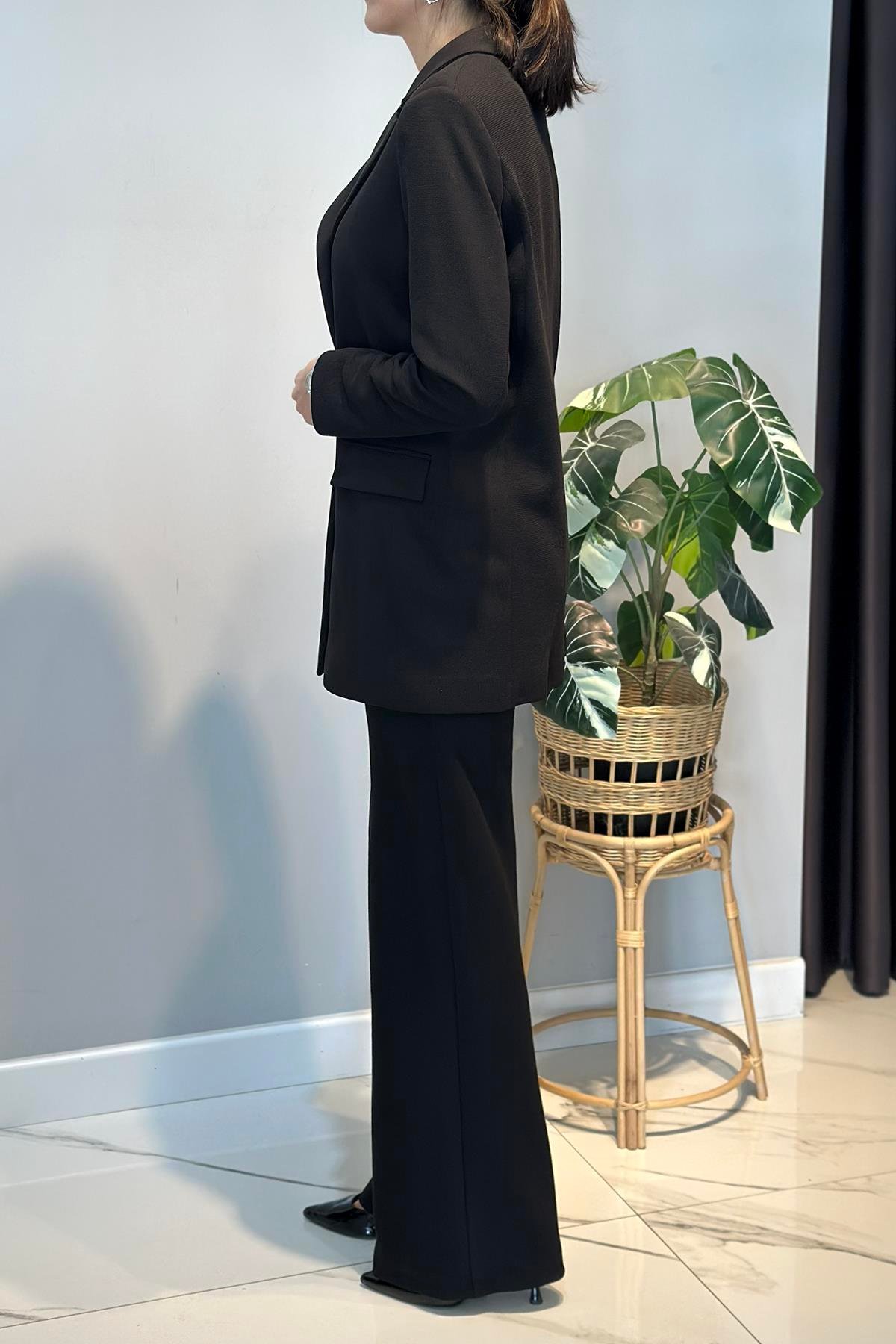 Örme Blazer Pantolon Takım 15227 Siyah