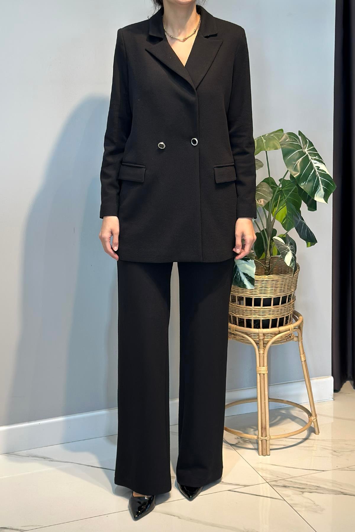 Örme Blazer Pantolon Takım 15227 Siyah