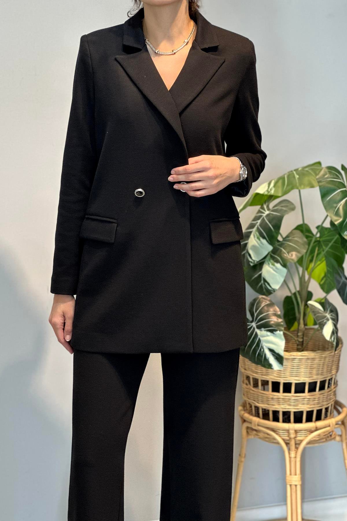 Örme Blazer Pantolon Takım 15227 Siyah