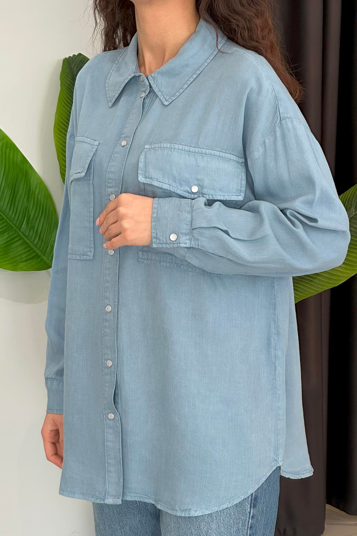 Oversize Gömlek 34177 Mavi