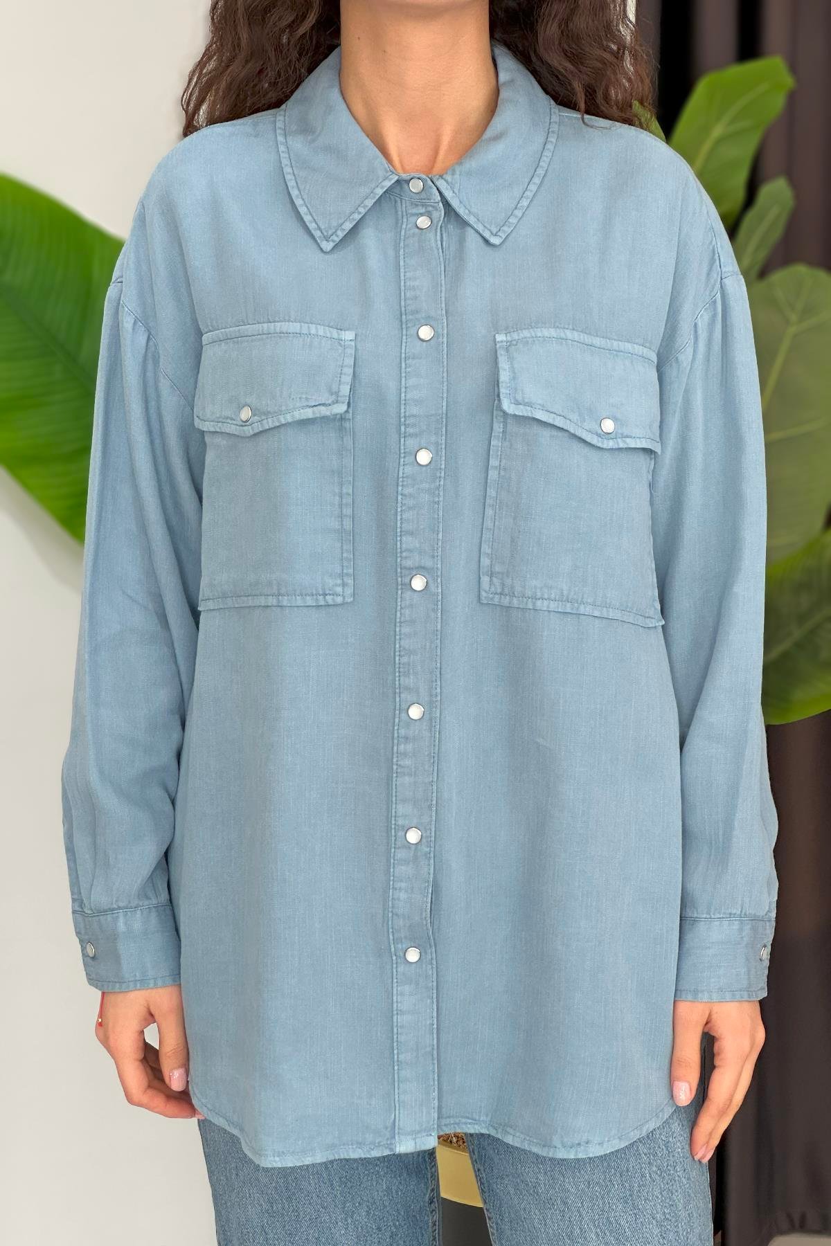 Oversize Gömlek 34177 Mavi