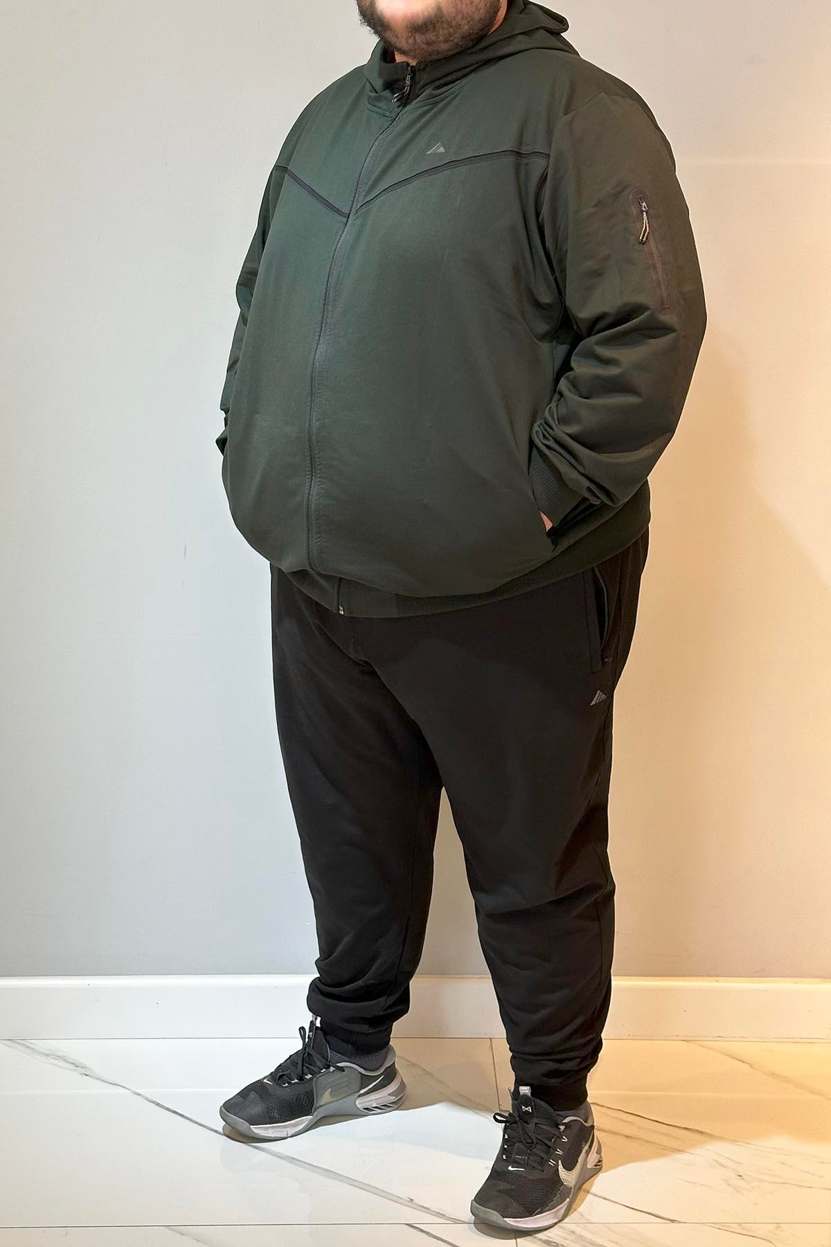 Özel Üretim Büyük Beden Ekstra Battal Pamuklu Erkek Eşofman Takımı 24722 Haki