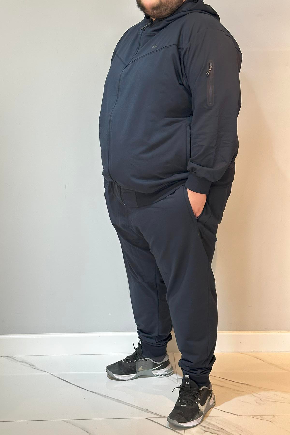 Özel Üretim Büyük Beden Ekstra Battal Pamuklu Erkek Eşofman Takımı 24722 Lacivert