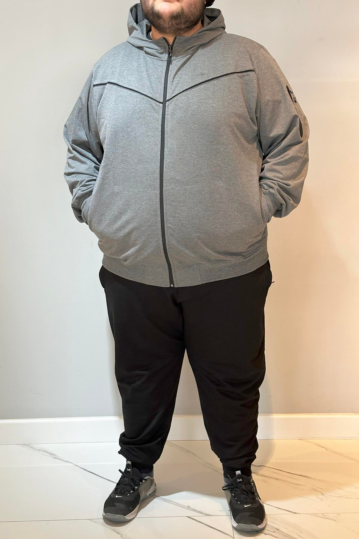 Özel Üretim Büyük Beden Ekstra Battal Pamuklu Erkek Eşofman Takımı 24722 Antrasit