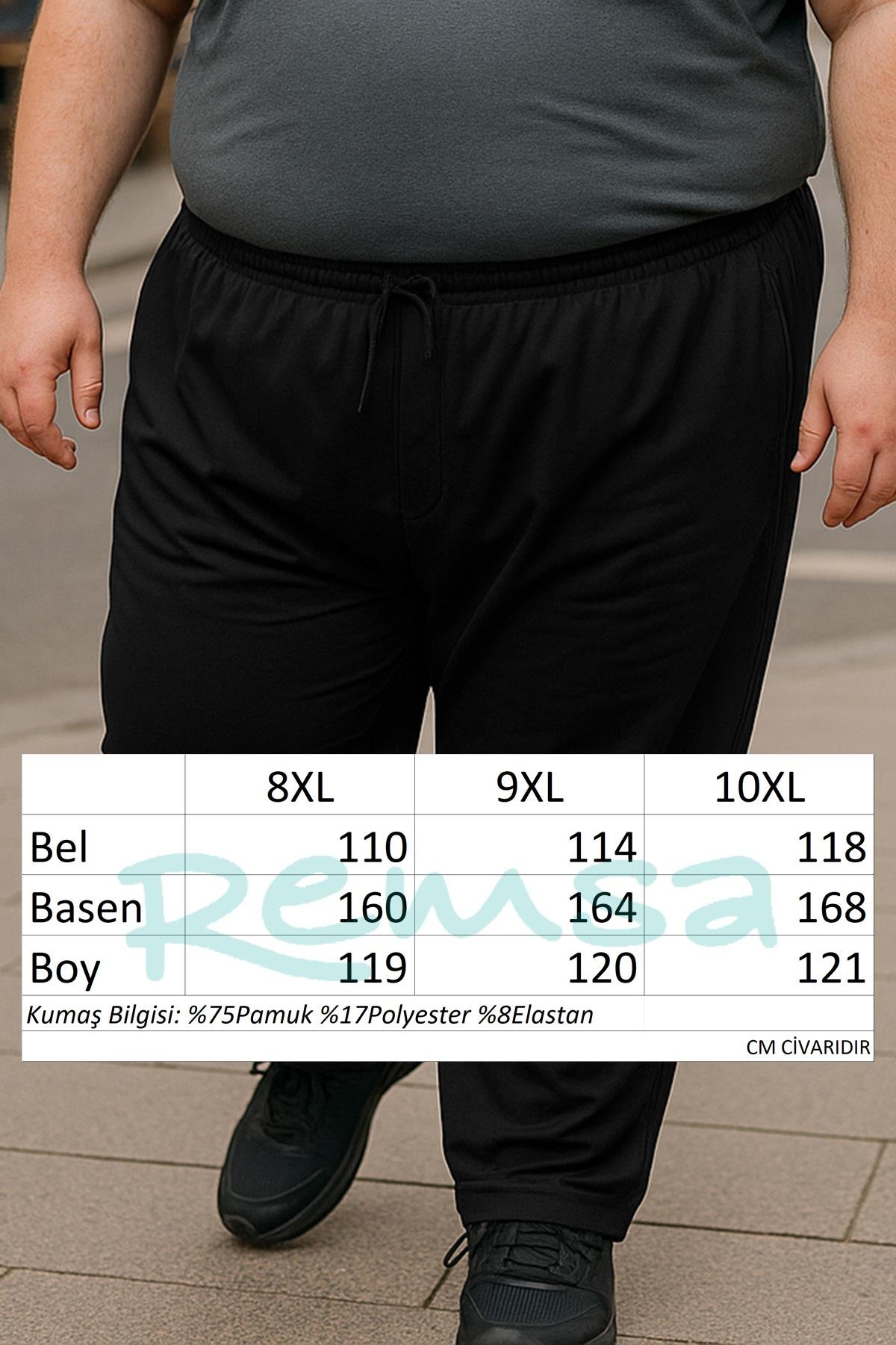 Özel Üretim Büyük Beden Ekstra Battal Pamuk Dokulu Erkek Eşofman Altı 3704 Siyah