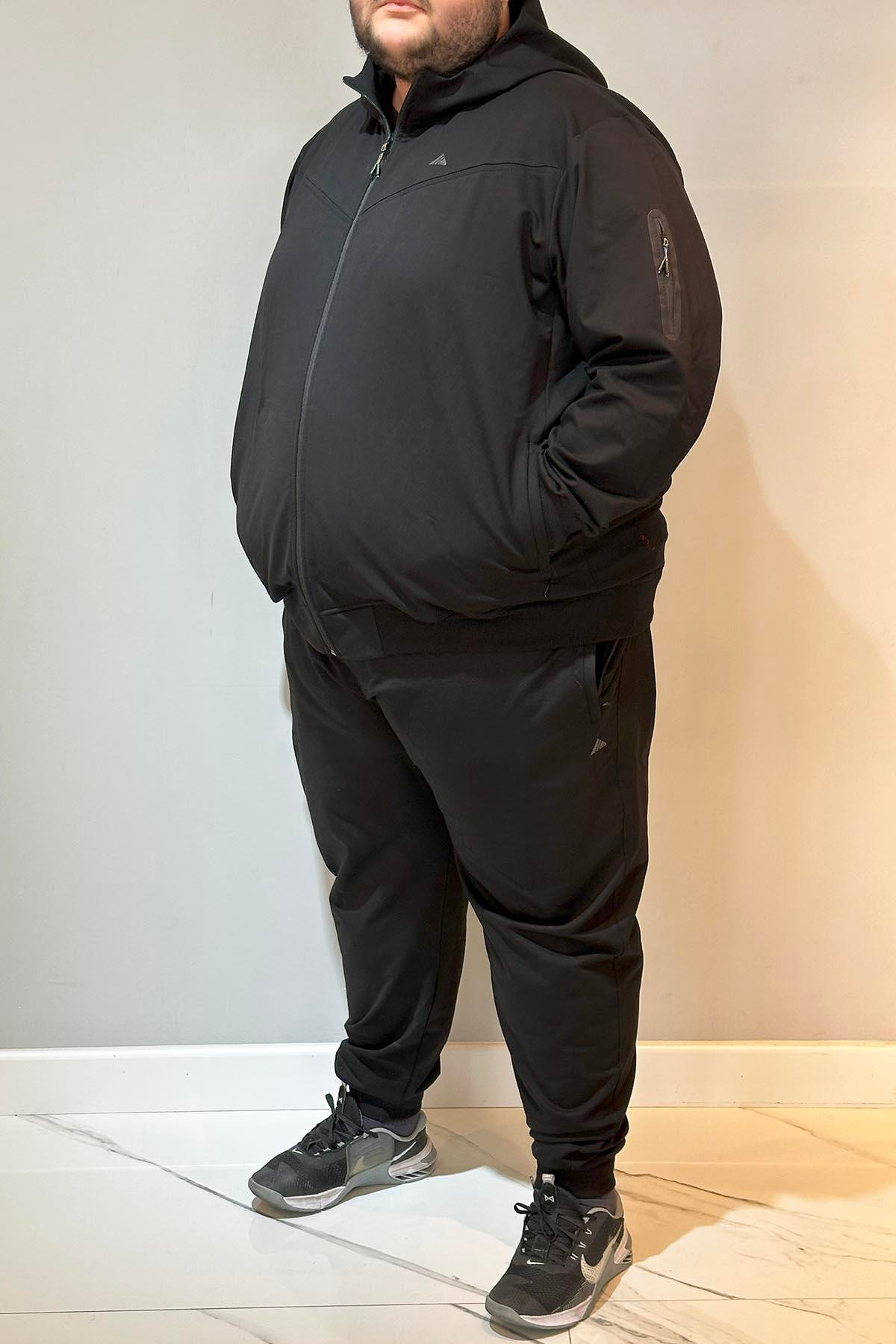 Özel Üretim Büyük Beden Ekstra Battal Pamuklu Erkek Eşofman Takımı 24722 Siyah