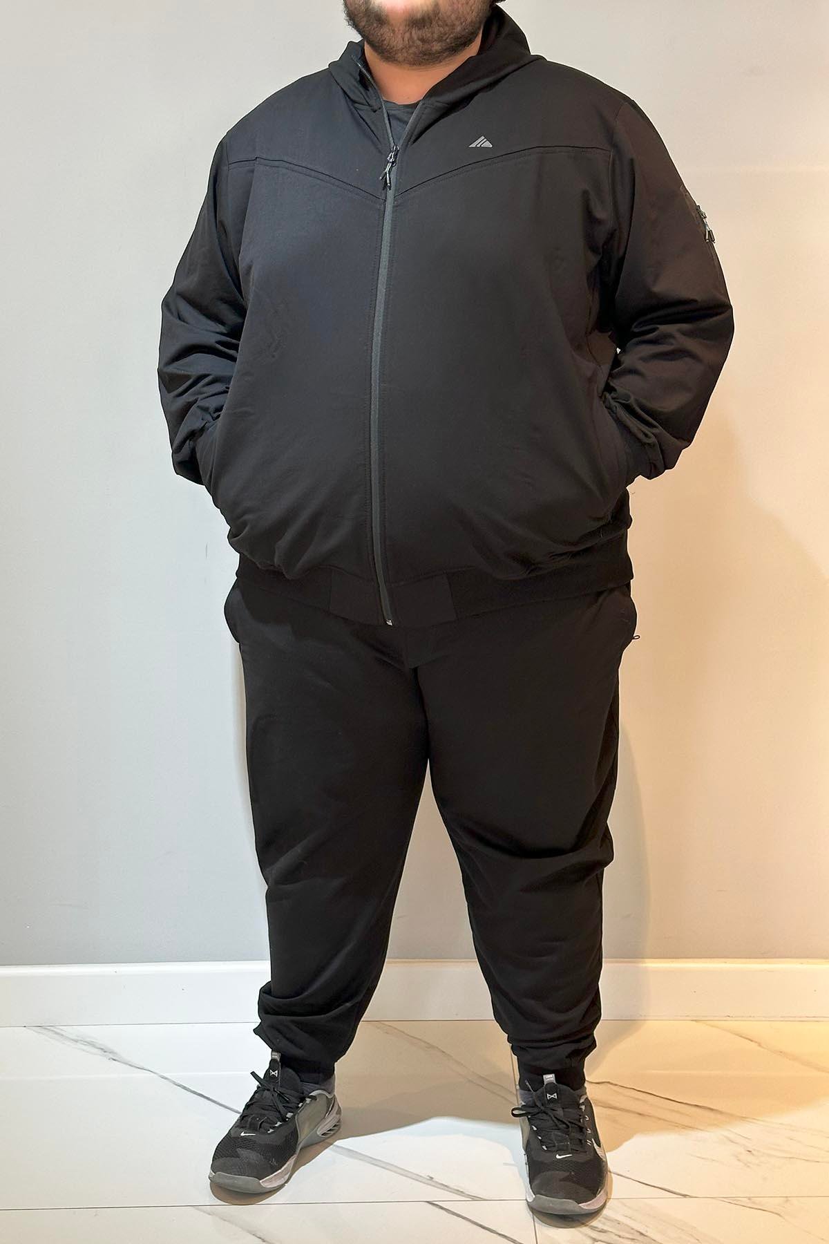 Özel Üretim Büyük Beden Ekstra Battal Pamuklu Erkek Eşofman Takımı 24722 Siyah