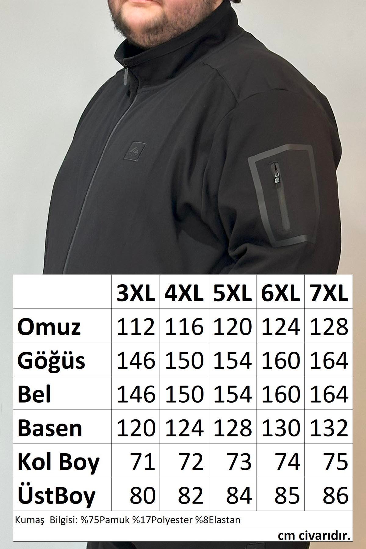 Özel Üretim Büyük Beden Ekstra Battal Pamuk Dokulu Erkek Eşofman Üstü 24723 Siyah