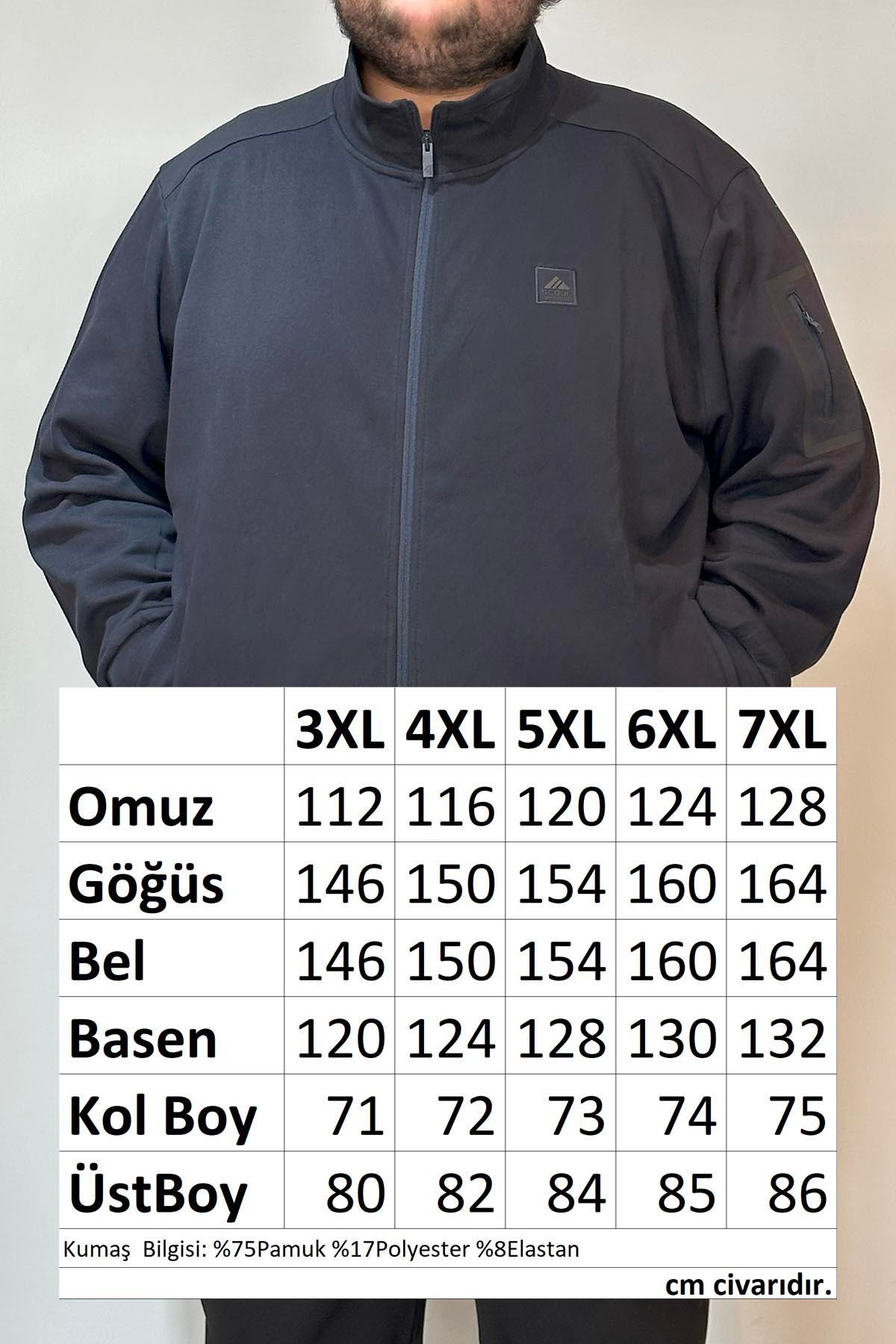 Özel Üretim Büyük Beden Ekstra Battal Pamuk Dokulu Erkek Eşofman Üstü 24723 Lacivert