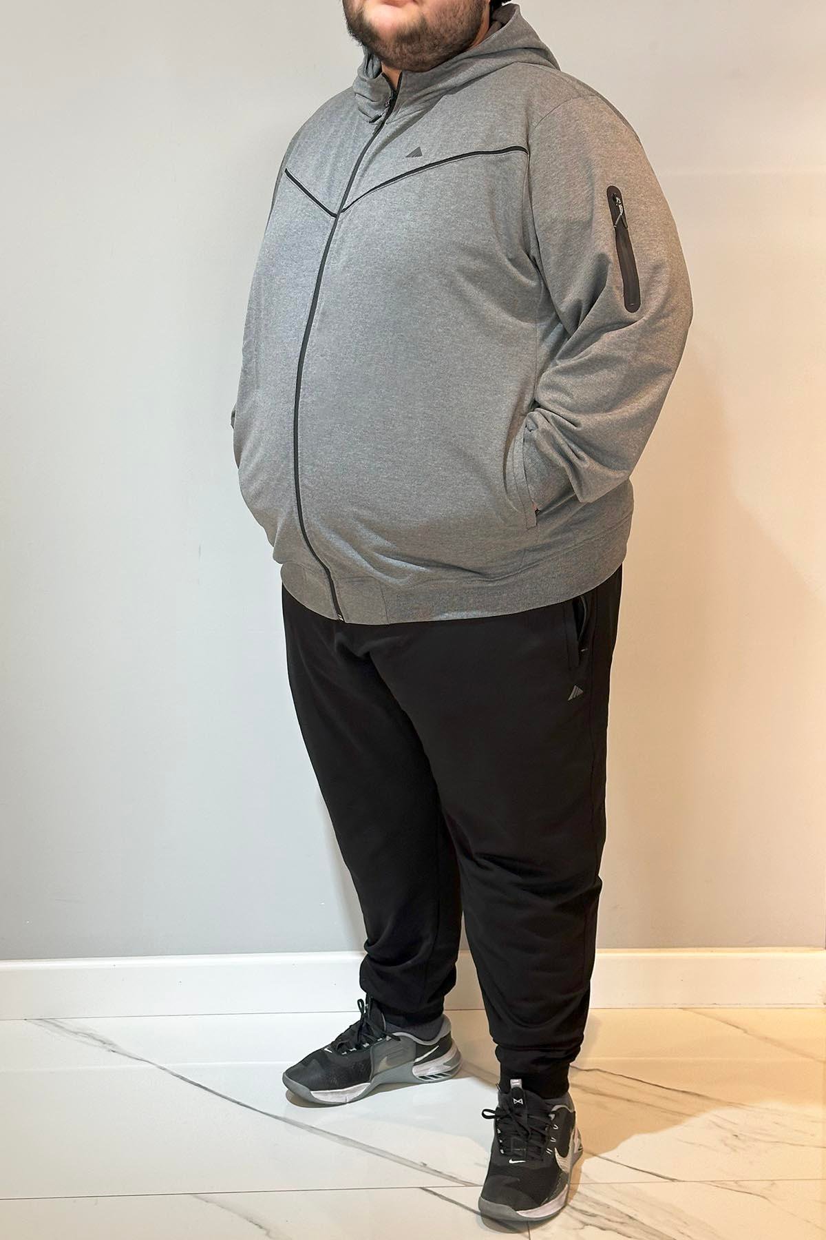 Özel Üretim Büyük Beden Ekstra Battal Pamuklu Erkek Eşofman Takımı 24722 Antrasit