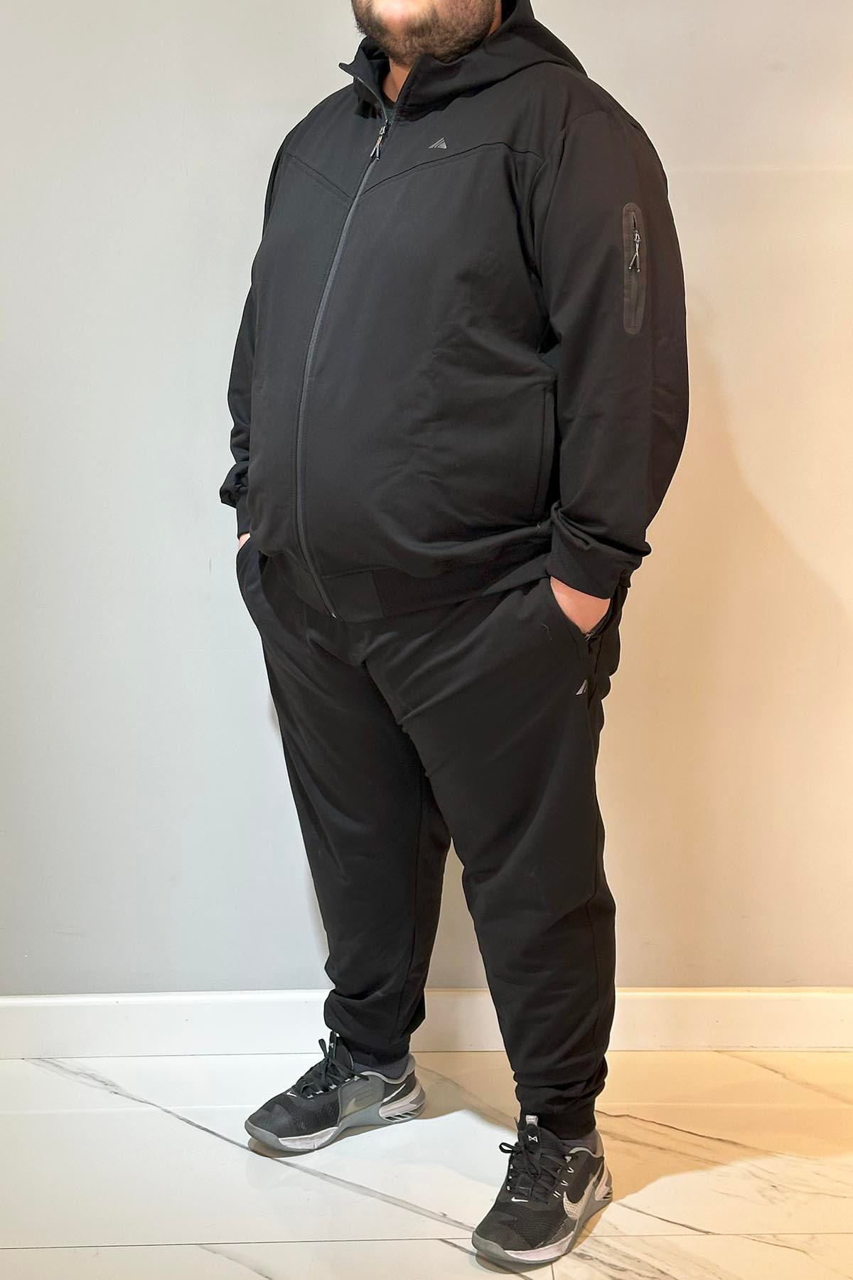 Özel Üretim Büyük Beden Ekstra Battal Pamuklu Erkek Eşofman Takımı 24722 Siyah