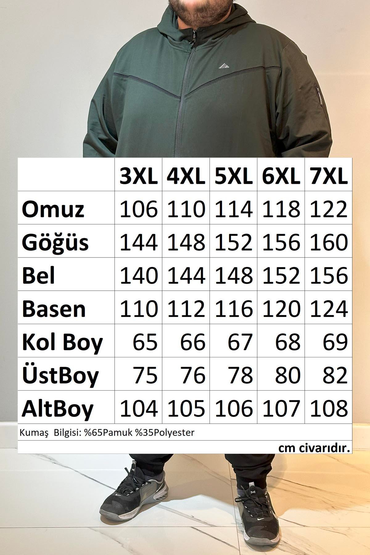 Özel Üretim Büyük Beden Ekstra Battal Pamuklu Erkek Eşofman Takımı 24722 Haki