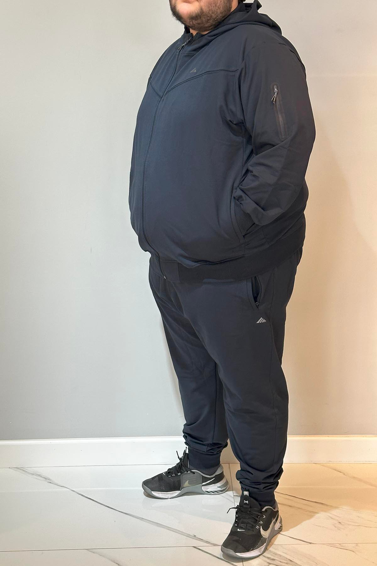 Özel Üretim Büyük Beden Ekstra Battal Pamuklu Erkek Eşofman Takımı 24722 Lacivert