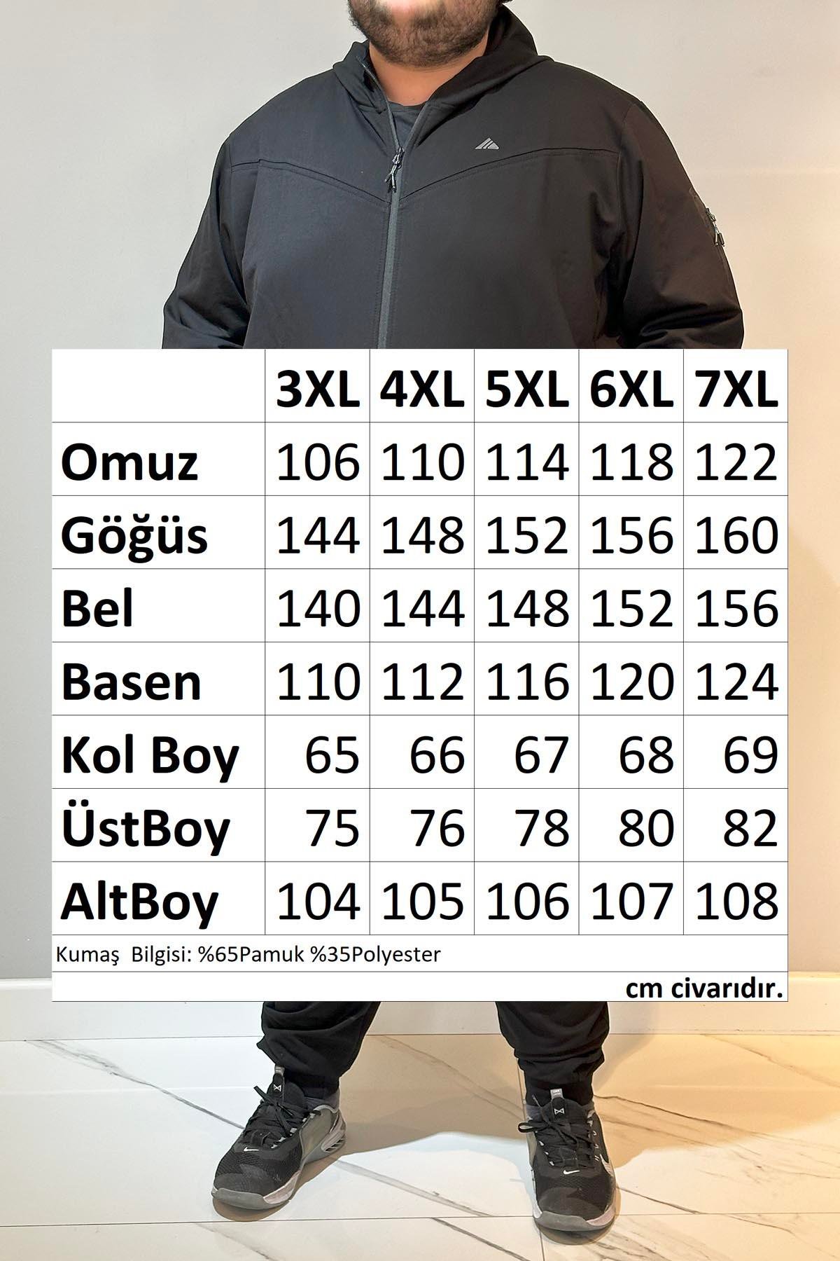 Özel Üretim Büyük Beden Ekstra Battal Pamuklu Erkek Eşofman Takımı 24722 Siyah