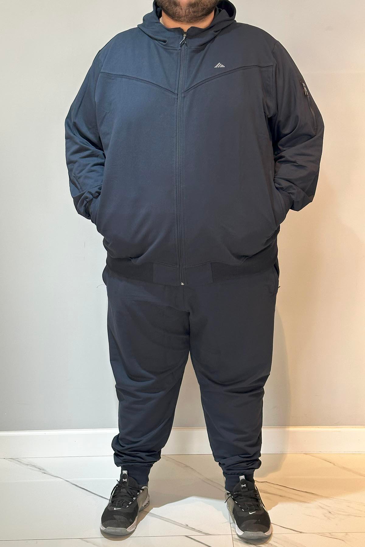 Özel Üretim Büyük Beden Ekstra Battal Pamuklu Erkek Eşofman Takımı 24722 Lacivert