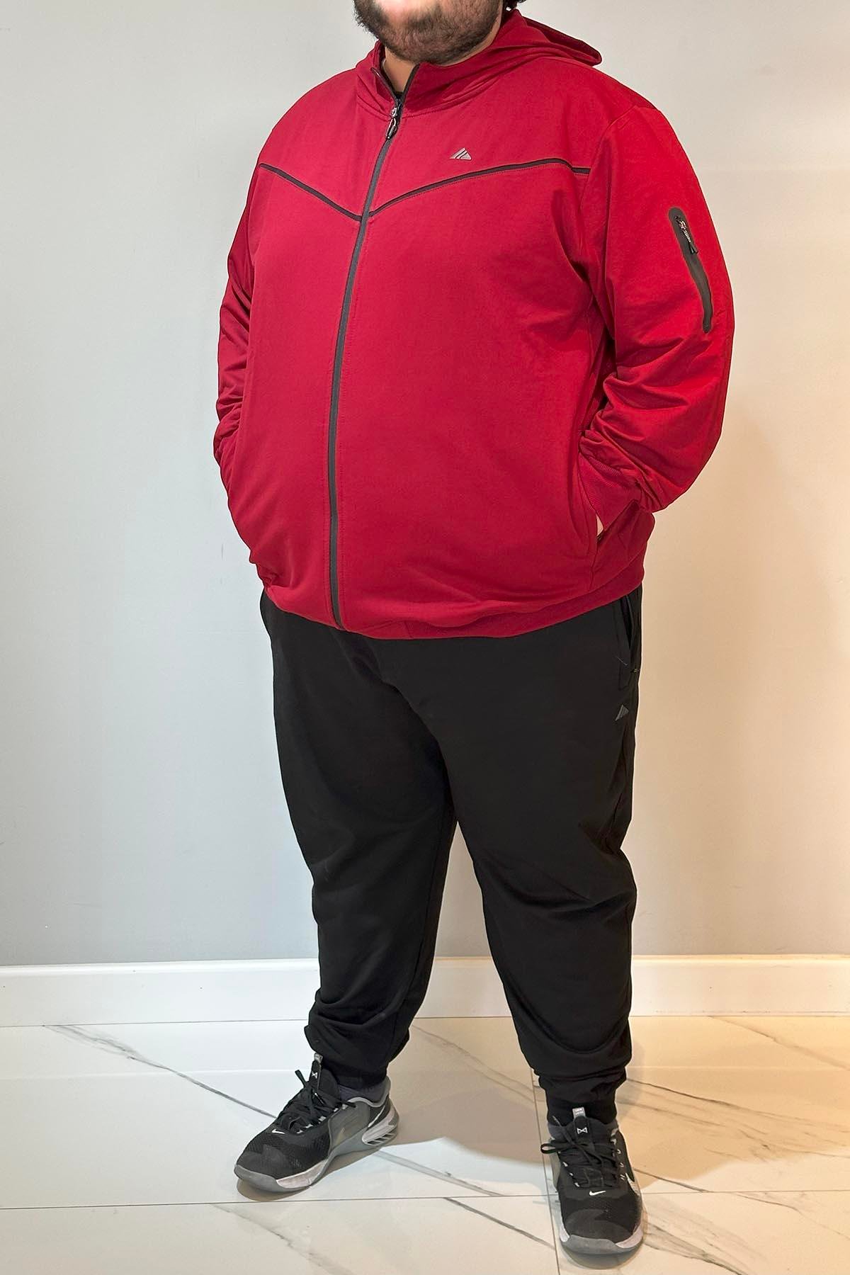 Özel Üretim Büyük Beden Ekstra Battal Pamuklu Erkek Eşofman Takımı 24722 Bordo