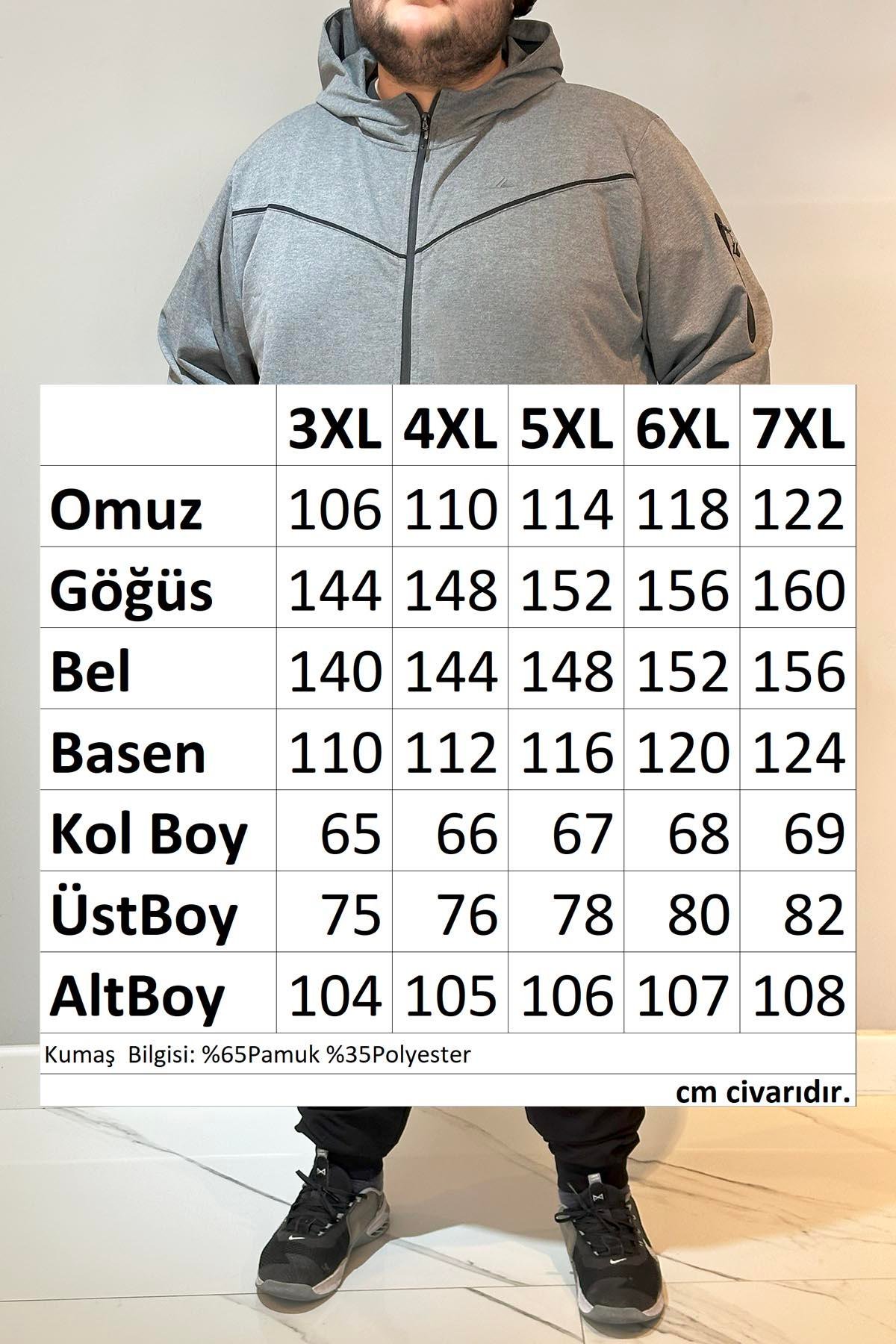 Özel Üretim Büyük Beden Ekstra Battal Pamuklu Erkek Eşofman Takımı 24722 Antrasit