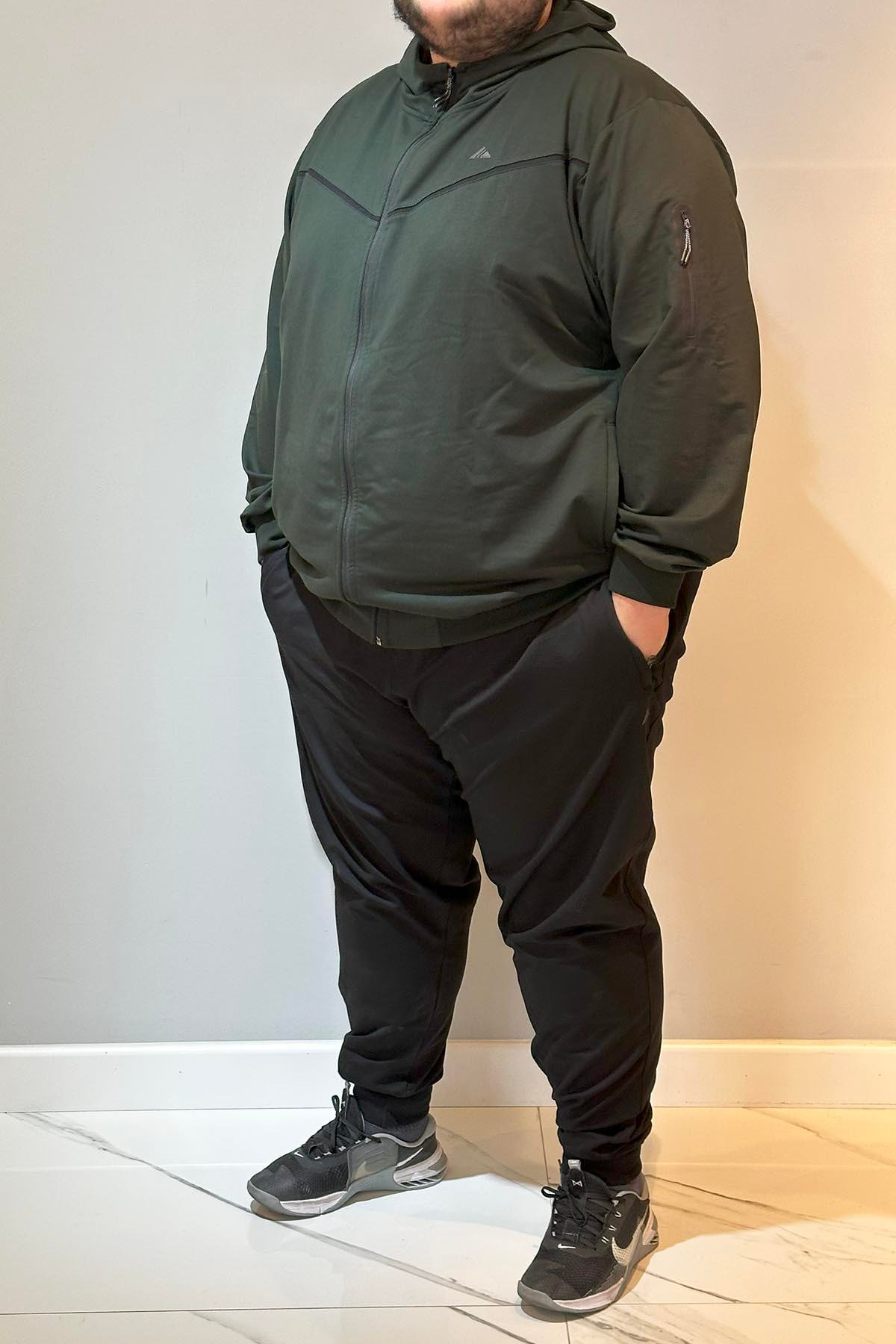 Özel Üretim Büyük Beden Ekstra Battal Pamuklu Erkek Eşofman Takımı 24722 Haki