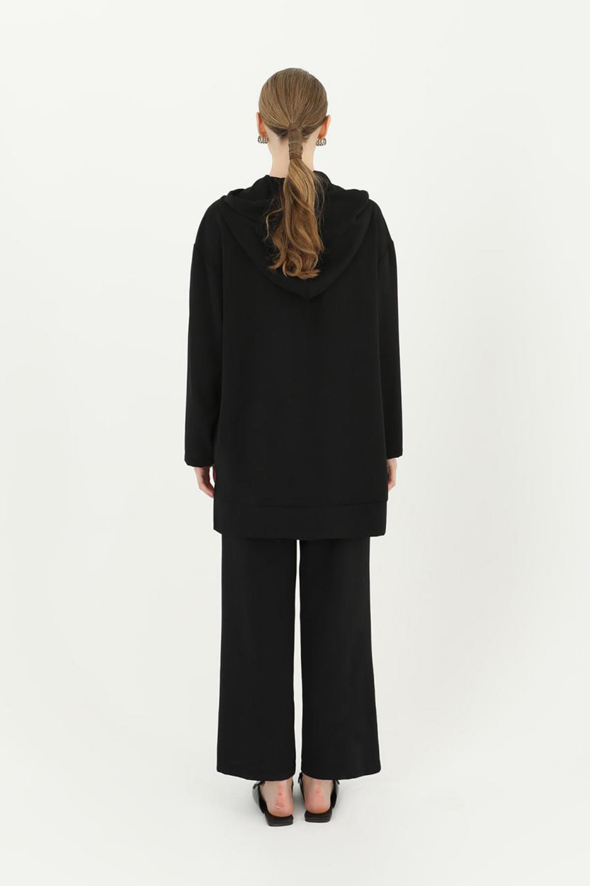 Pantolonlu Takım Kapüşon Detaylı 14189 Siyah