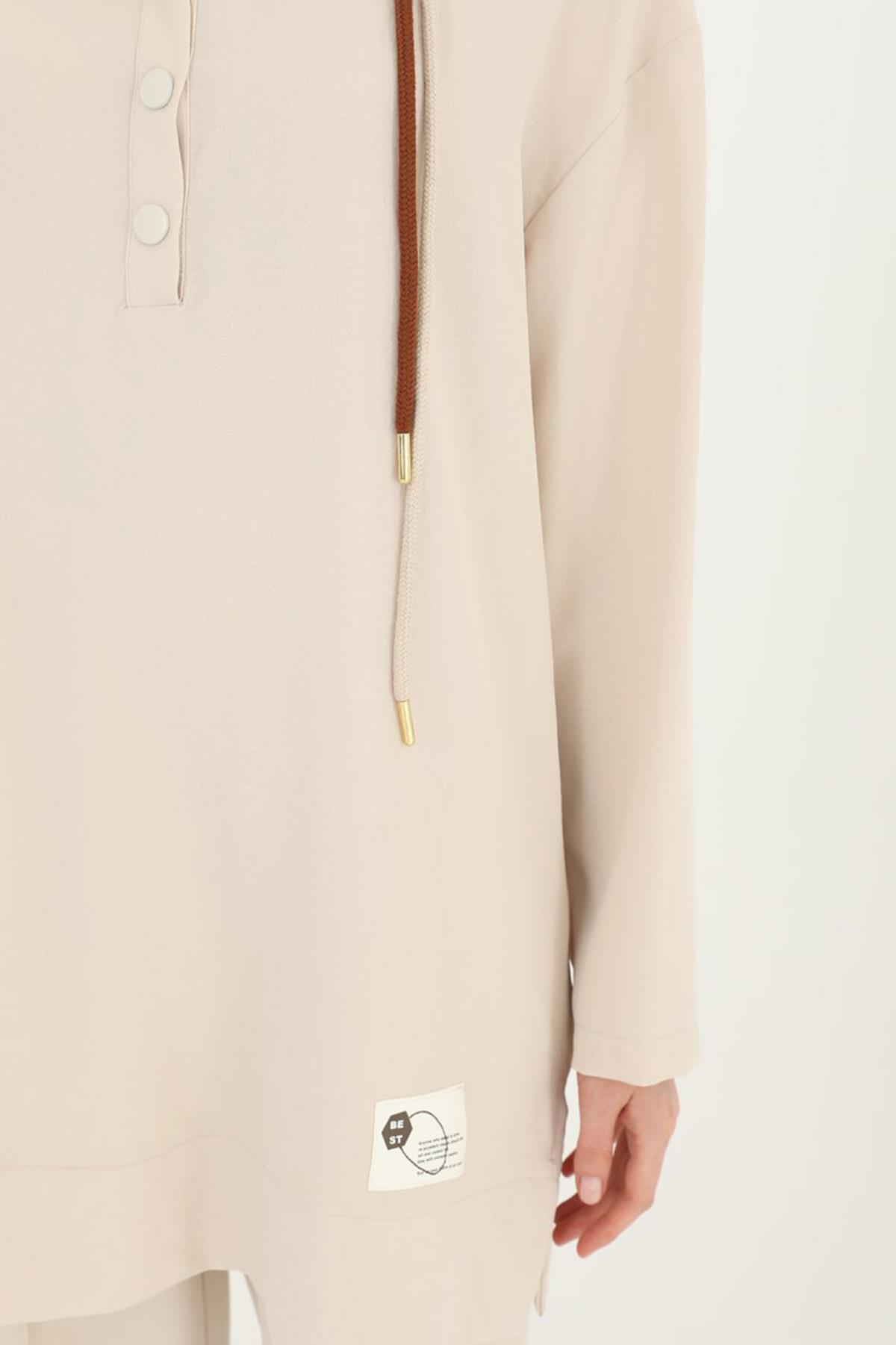 Pantolonlu Takım Kapüşon Detaylı 14189 Bej