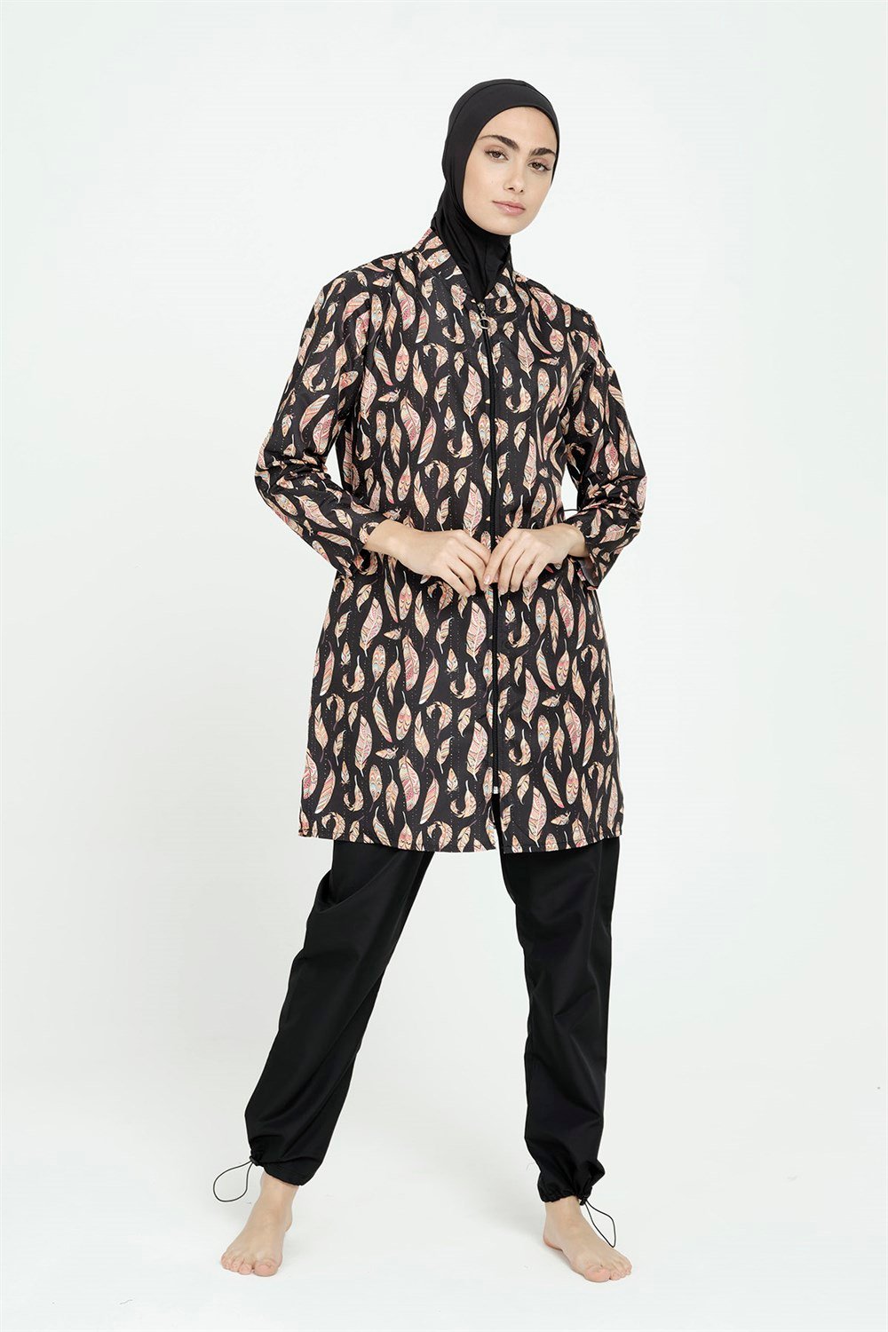 Paraşüt Fermuarlı Tam Kapalı Tesettür Mayo Tüy