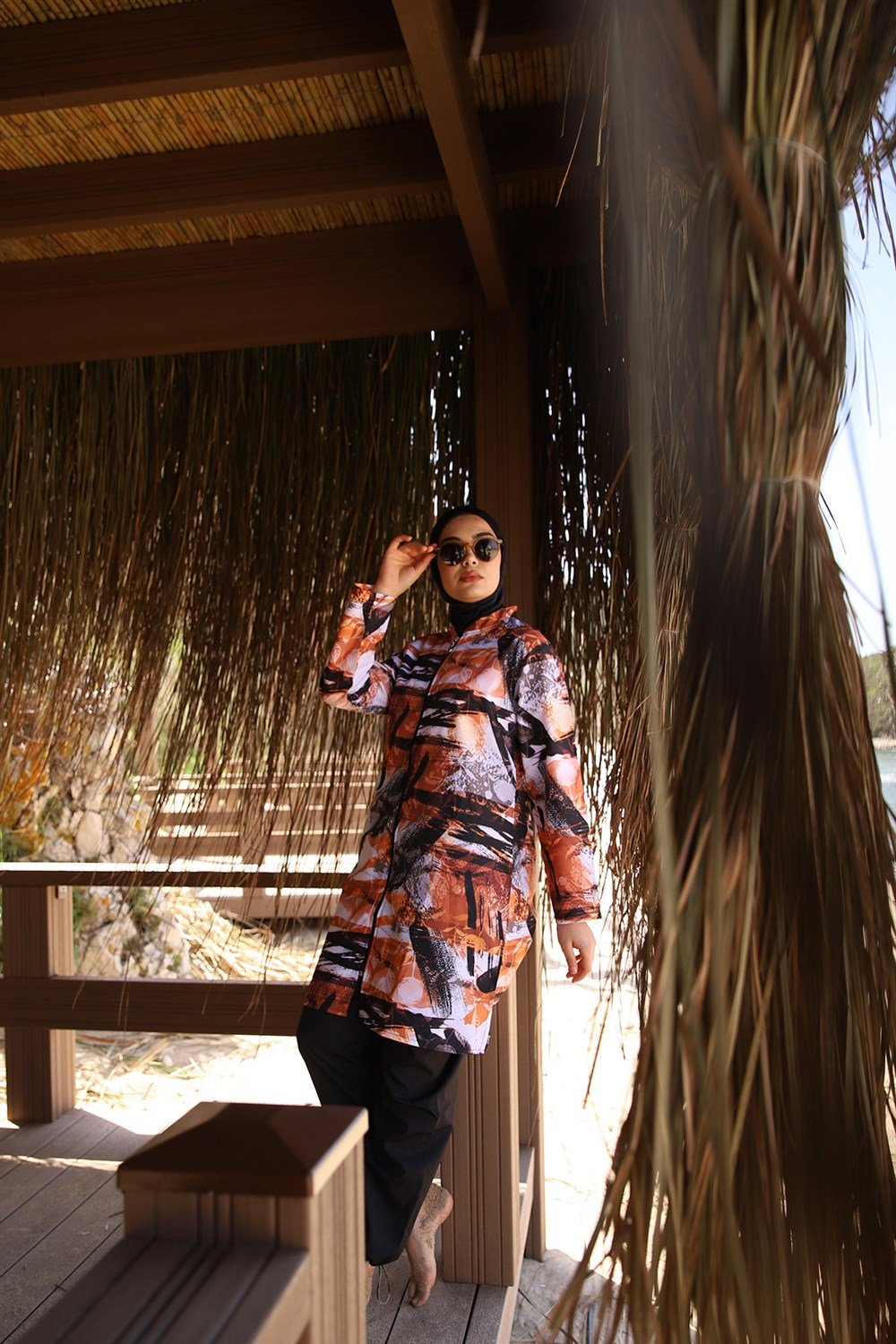 Paraşüt Fermuarlı Tam Kapalı Tesettür Mayo Fırça