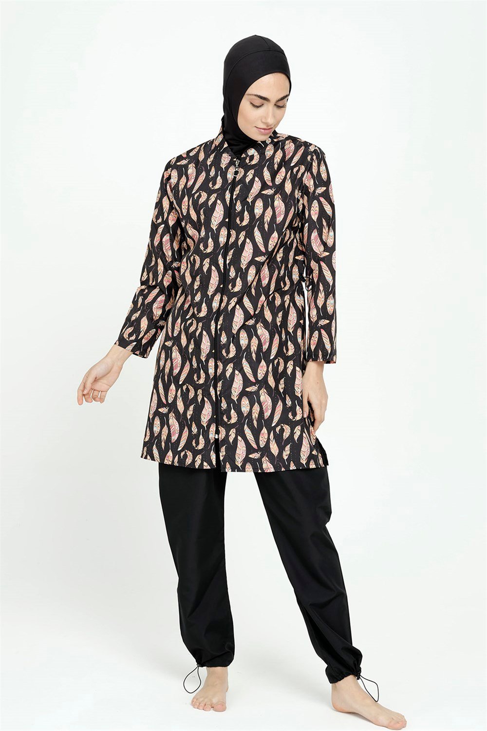 Paraşüt Fermuarlı Tam Kapalı Tesettür Mayo Tüy