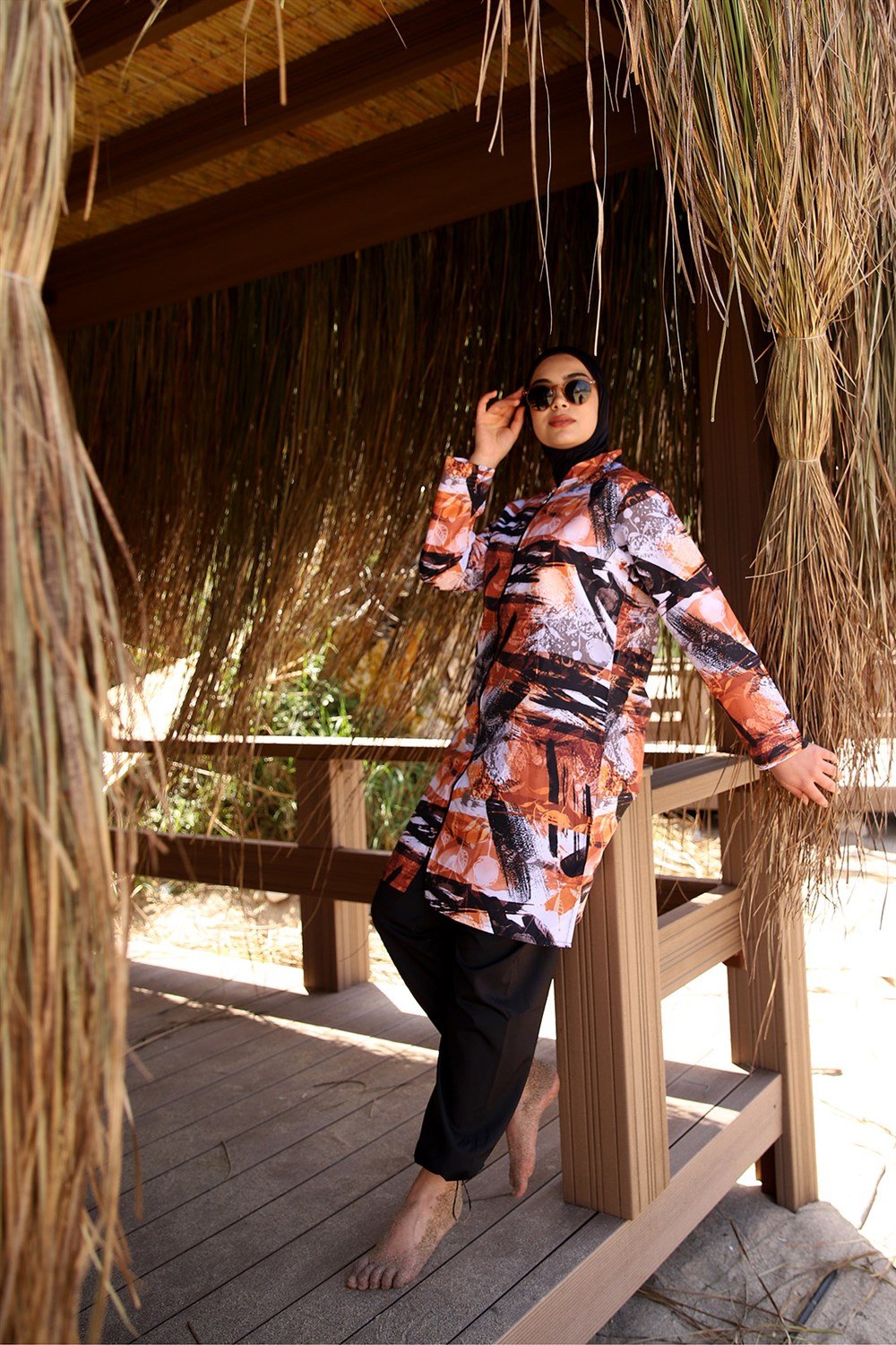 Paraşüt Fermuarlı Tam Kapalı Tesettür Mayo Fırça