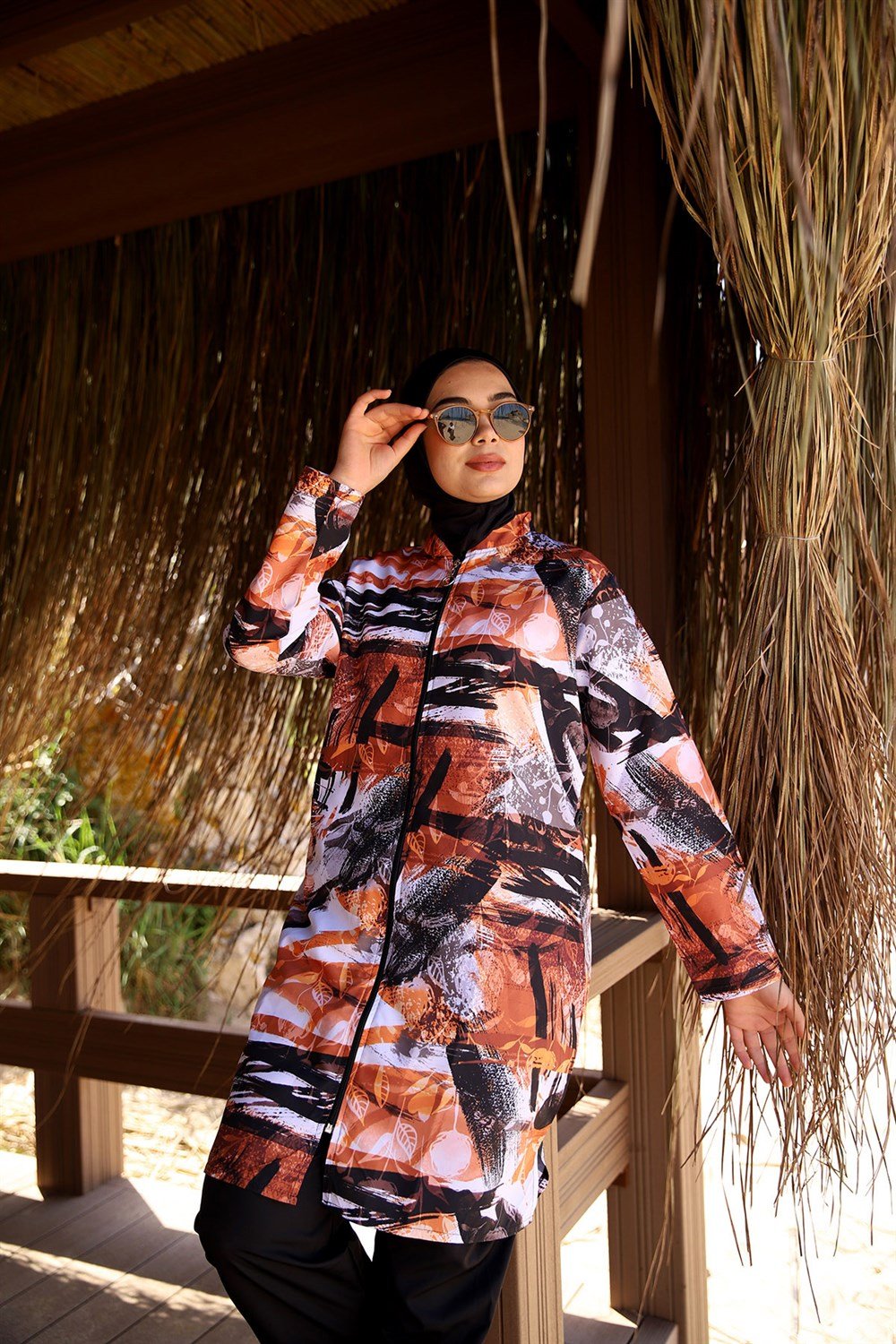 Paraşüt Fermuarlı Tam Kapalı Tesettür Mayo Fırça