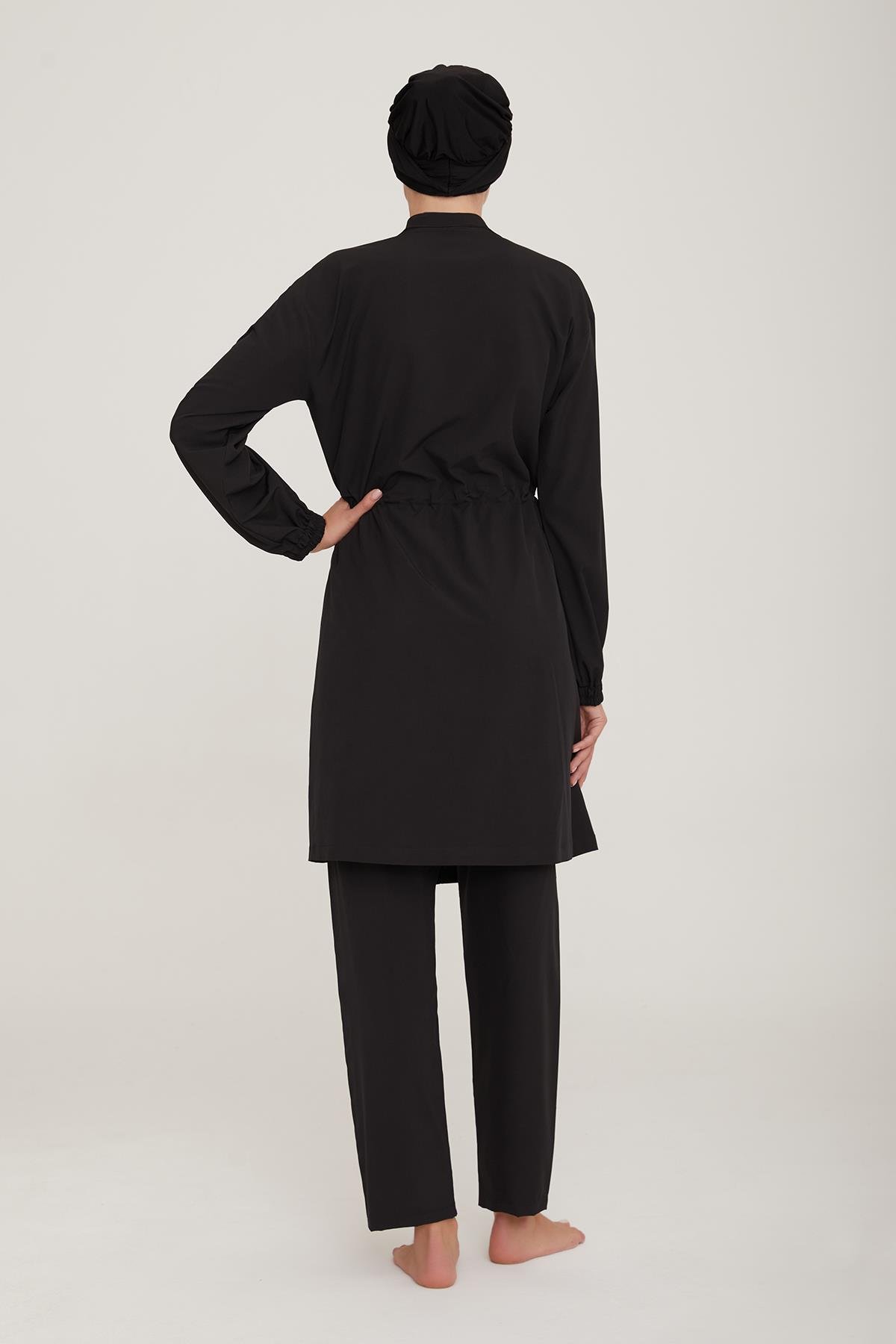 Paraşüt Kapşonlu Tam Kapalı Tesettür Mayo Alım 4479 Siyah Remsa Mayo