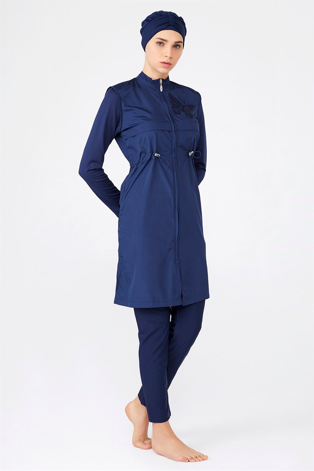 Paraşüt Tam Kapalı Tesettür Mayo 1261 Kelebek Koyu Lacivert