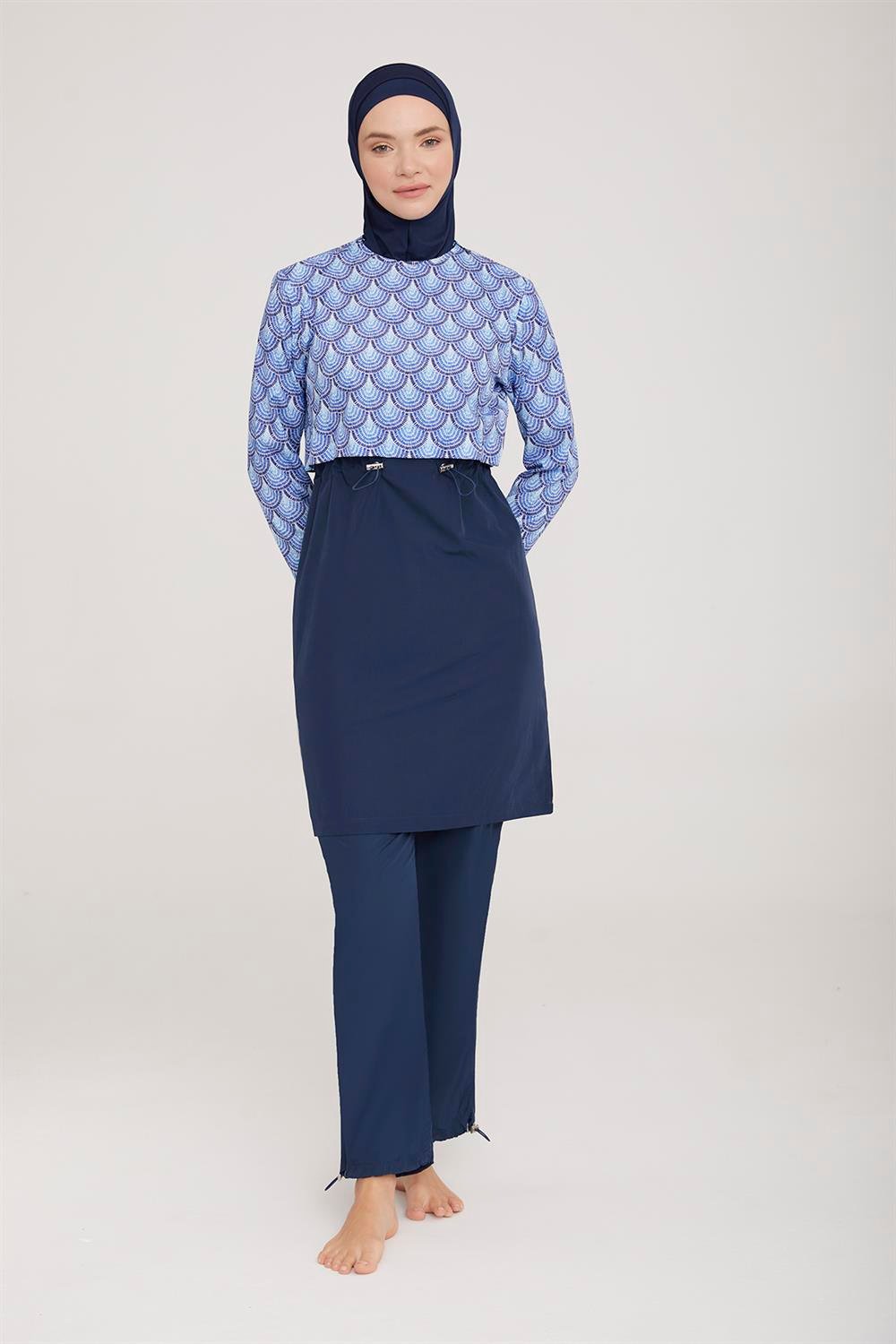 Paraşüt Tam Kapalı Tesettür Mayo Alıs 1 4473 Koyu Lacivert Remsa Mayo