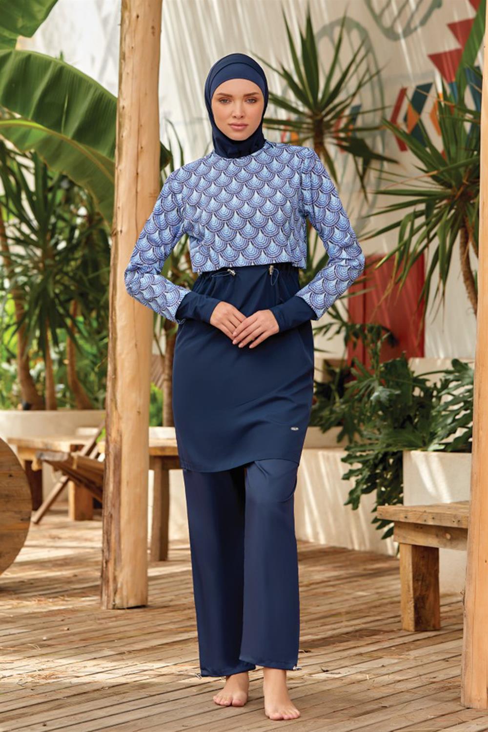 Paraşüt Tam Kapalı Tesettür Mayo Alıs 1 4473 Koyu Lacivert Remsa Mayo