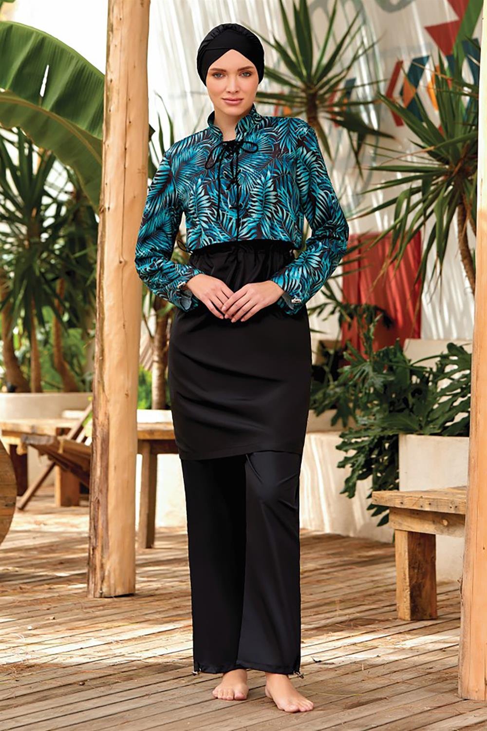 Paraşüt Tam Kapalı Tesettür Mayo Cora 1340 Siyah Remsa Mayo