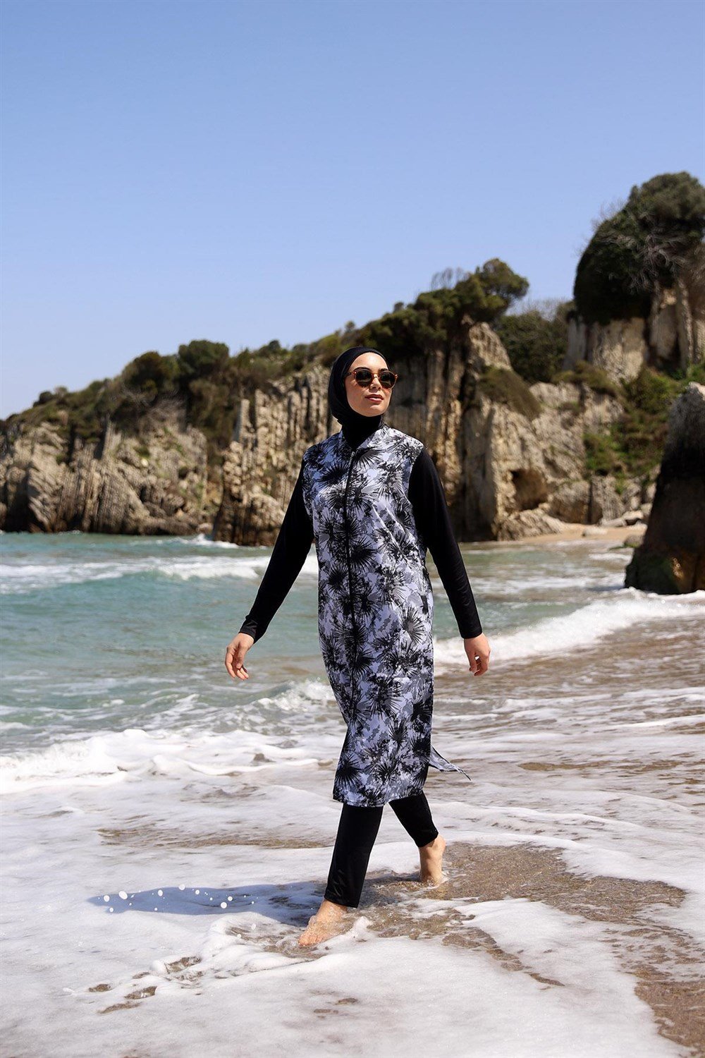 Paraşüt Tam Kapalı Tesettür Mayo Deniz Mayosu Çiğdem Gri