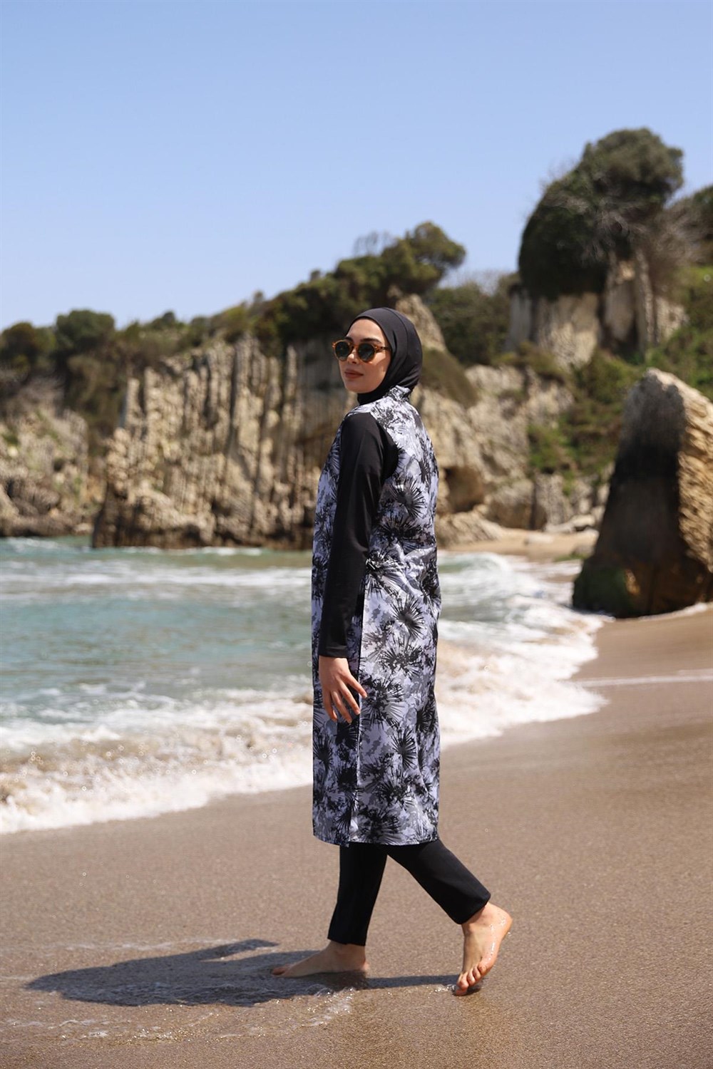 Paraşüt Tam Kapalı Tesettür Mayo Deniz Mayosu Çiğdem Gri