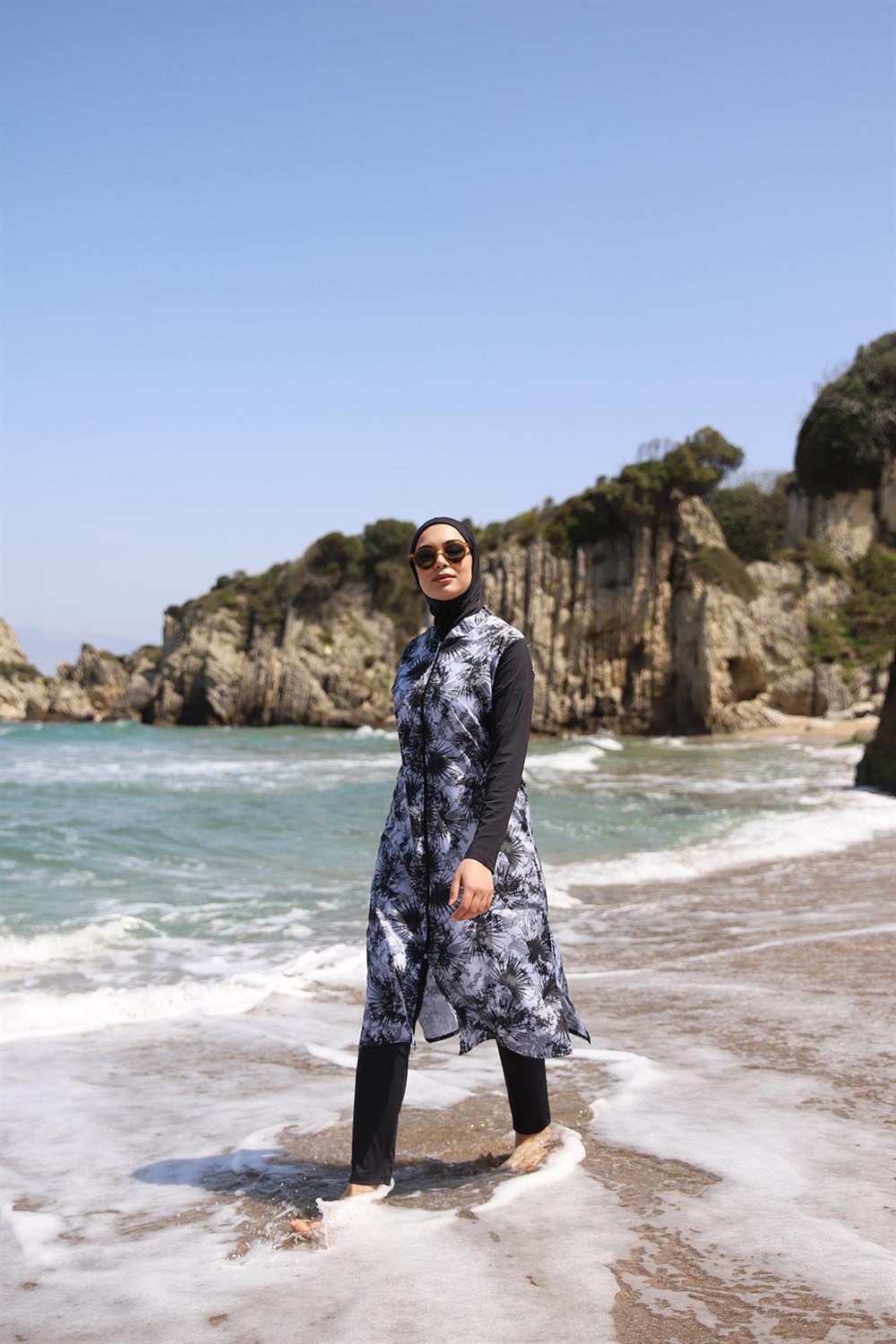 Paraşüt Tam Kapalı Tesettür Mayo Deniz Mayosu Çiğdem Gri